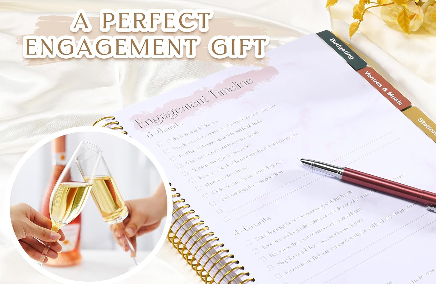 Wedding Planner Book and Organizer-196 Pages Bridal Wedding Planning Book with Sticker Checklists and Calendars for Bride To Be, Unique Engagement Gif 2