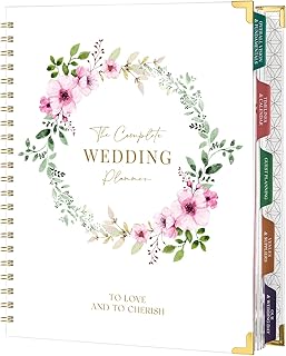 Wedding Planner for Bride - Wedding Planning Book and Organizer, 8.5" x 11" with Tabbed Sections, Metal Corner, 5 Inner Pockets, Sticker, Wedding Coun