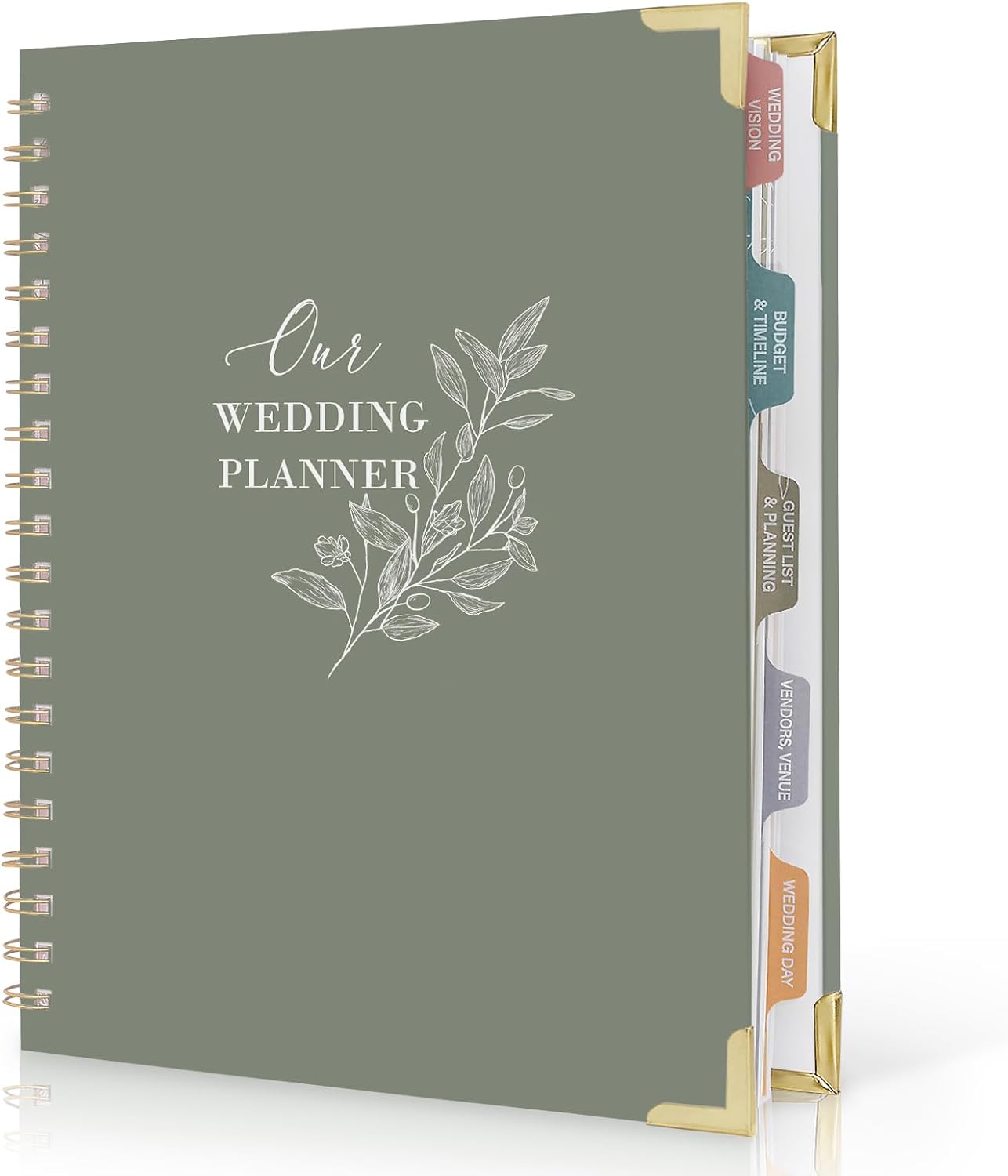 Wedding Planner Book and Organizer, Bridal Planning Binder with Tabs&Pocket | Minimalist Style, Countdown Calendar, Checklists, Metal Corner, 5 Pocket