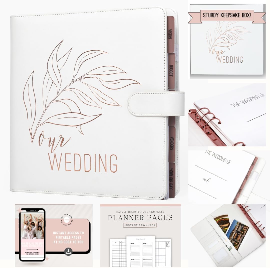 Wedding Planner Book and Organizer for Bride - Perfect Engagement Gift for Newly Engaged - Future Mrs Wedding Planning Binder with Rose Gold Accents, 