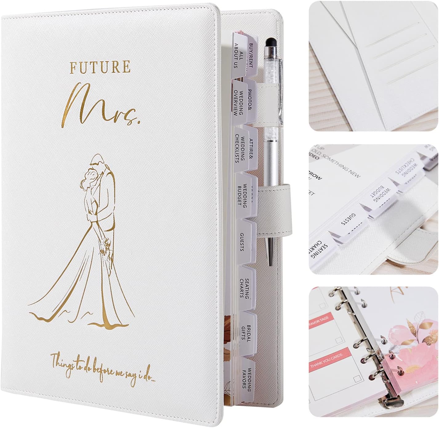 AW BRIDAL Future Mrs White Wedding Planner Book and Organizer Gift Set with Checklist, Wedding Planning Gifts for Bride to Be and Engaged Couple, Brid