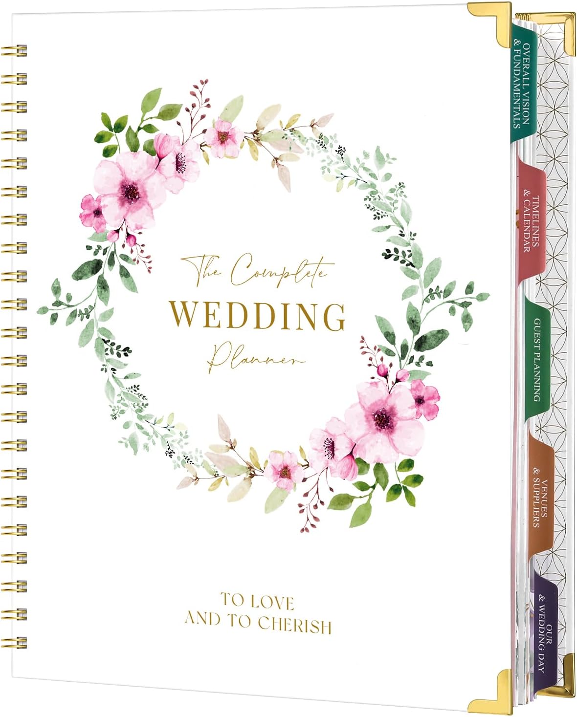 Wedding Planner for Bride - Wedding Planning Book and Organizer, 8.5" x 11" with Tabbed Sections, Metal Corner, 5 Inner Pockets, Sticker, Wedding Coun