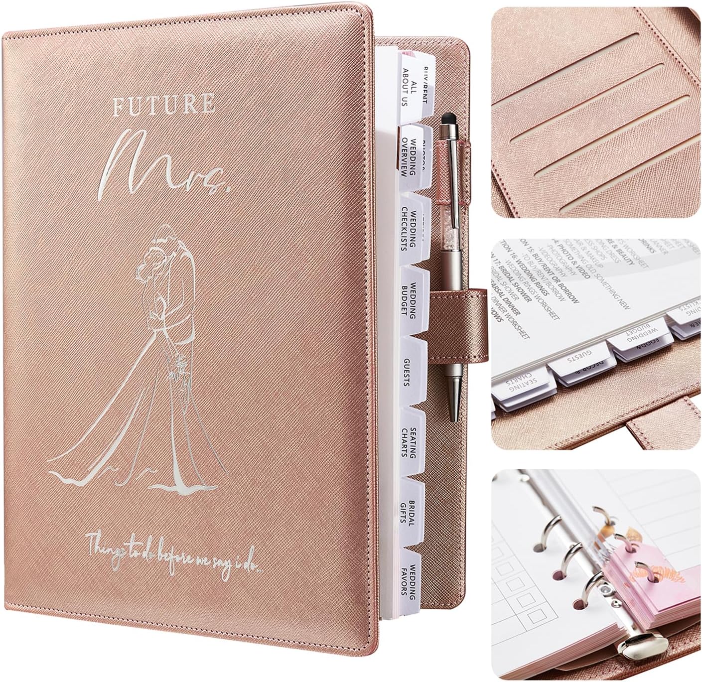 AW BRIDAL Future Mrs Rose Gold Wedding Planner Book and Organizer Gift Set with Checklist, Wedding Planning Gifts for Bride and Engaged Couples, Brida