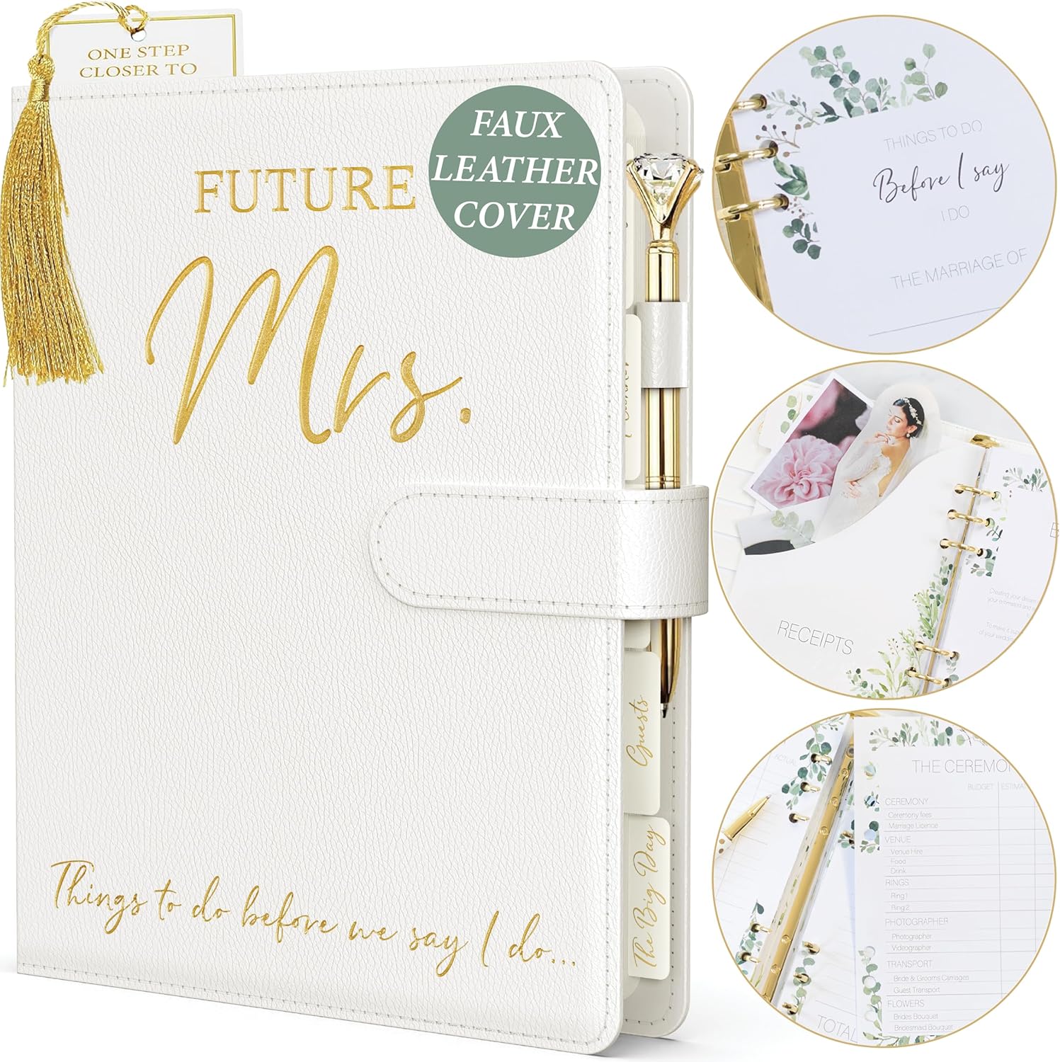 Wedding Planner Book and Organizer - Faux Leather 'Future Mrs' Wedding Planning Book and Organizer I Wedding Binder with Pen & Bookmark. Includes Brid
