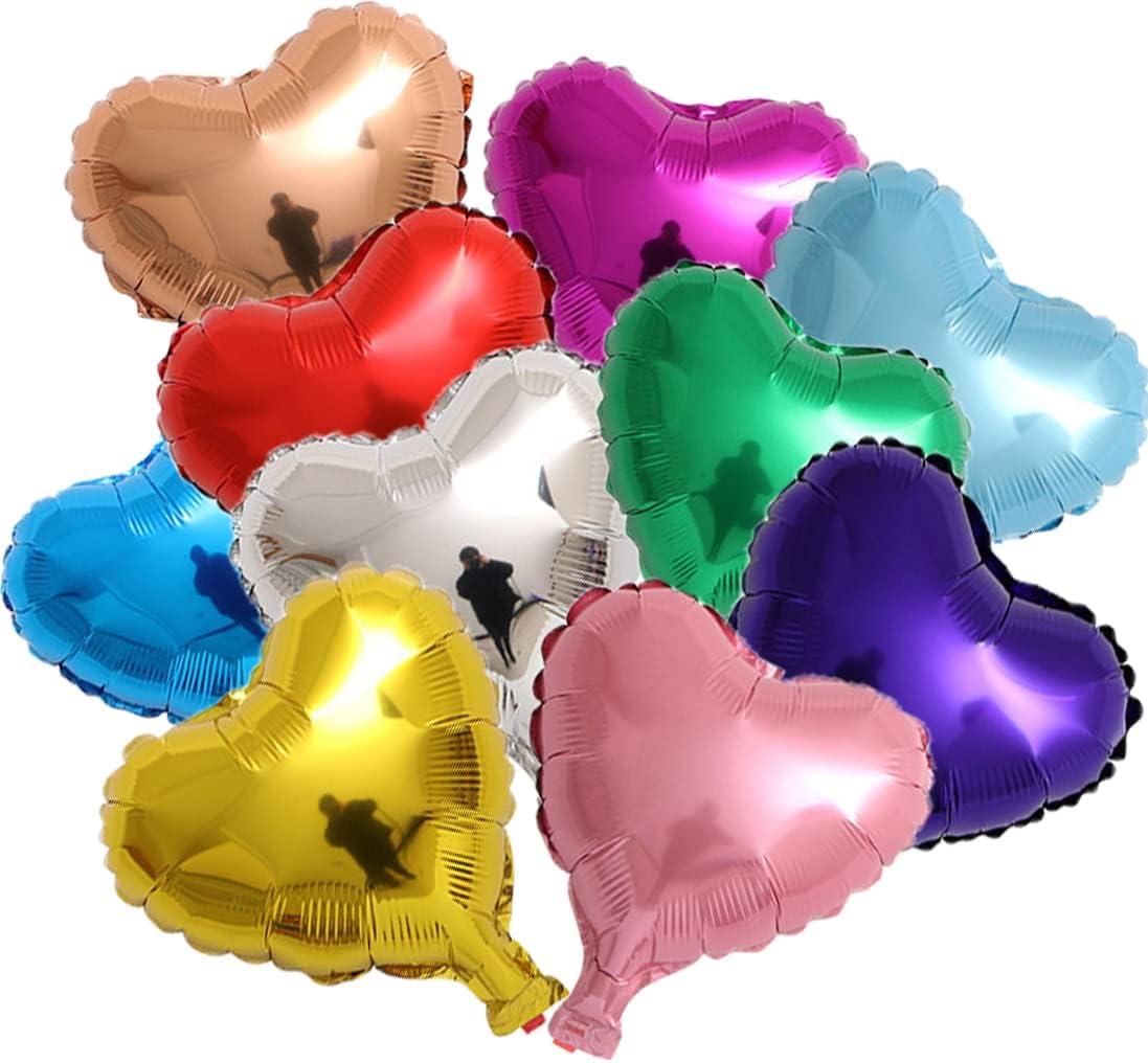 20 Assorted Color Heart Shaped Balloons 5 Inches 10 Kinds of Rainbow Party Foil Balloons, Foil Balloons for Party Decoration, Birthday Party Supplies 