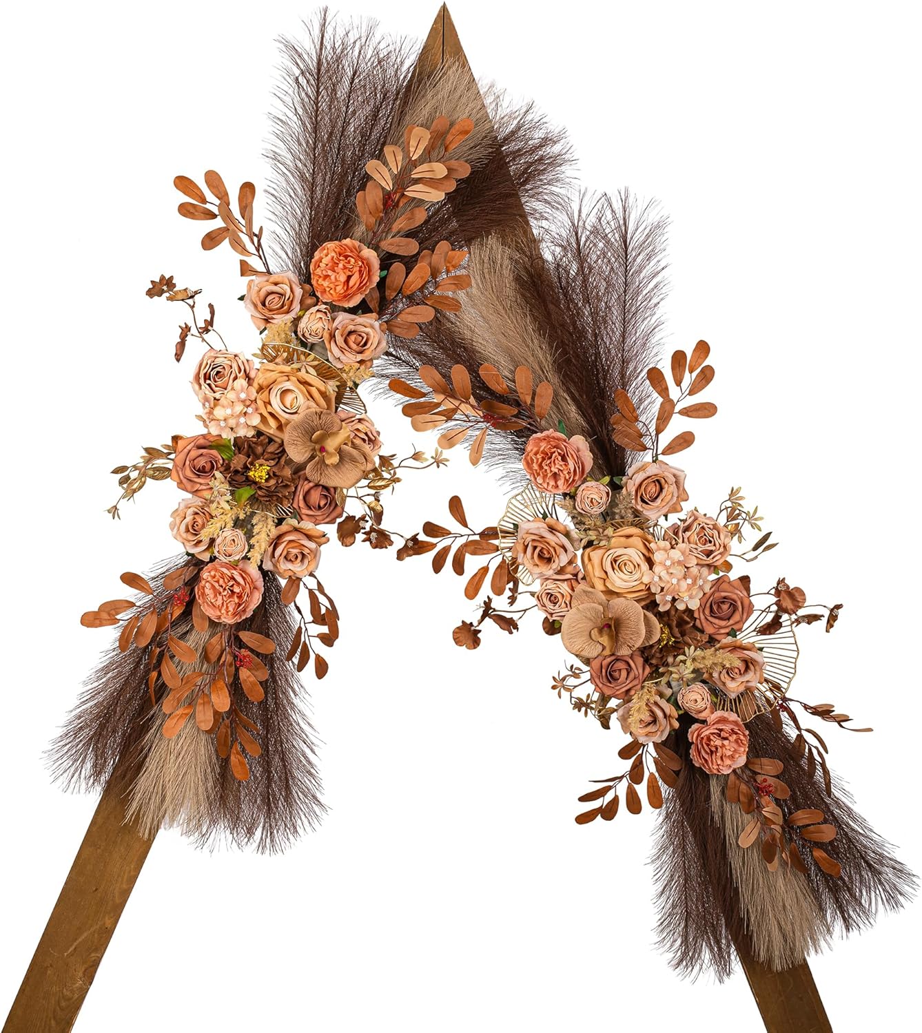Lisuun Artificial Wedding Arch Flowers, 2 Large Floral Swags | Pampas and Reed Accents for Boho Wedding Arches, Ceremony Backdrops, Receptions and Arb