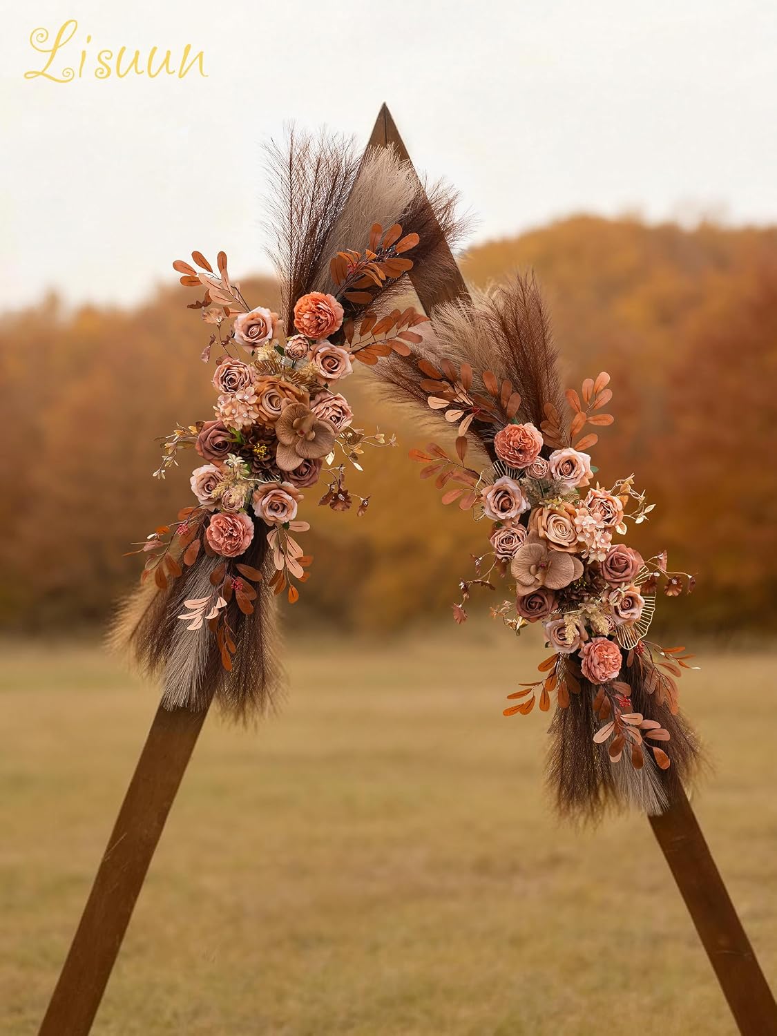 Lisuun Artificial Wedding Arch Flowers, 2 Large Floral Swags | Pampas and Reed Accents for Boho Wedding Arches, Ceremony Backdrops, Receptions and Arb 2