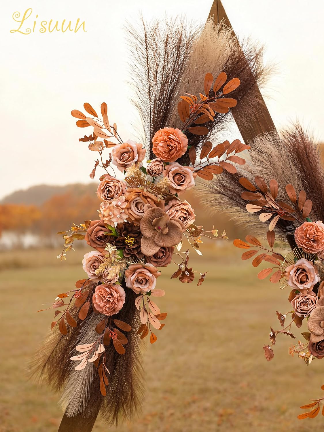 Lisuun Artificial Wedding Arch Flowers, 2 Large Floral Swags | Pampas and Reed Accents for Boho Wedding Arches, Ceremony Backdrops, Receptions and Arb 3