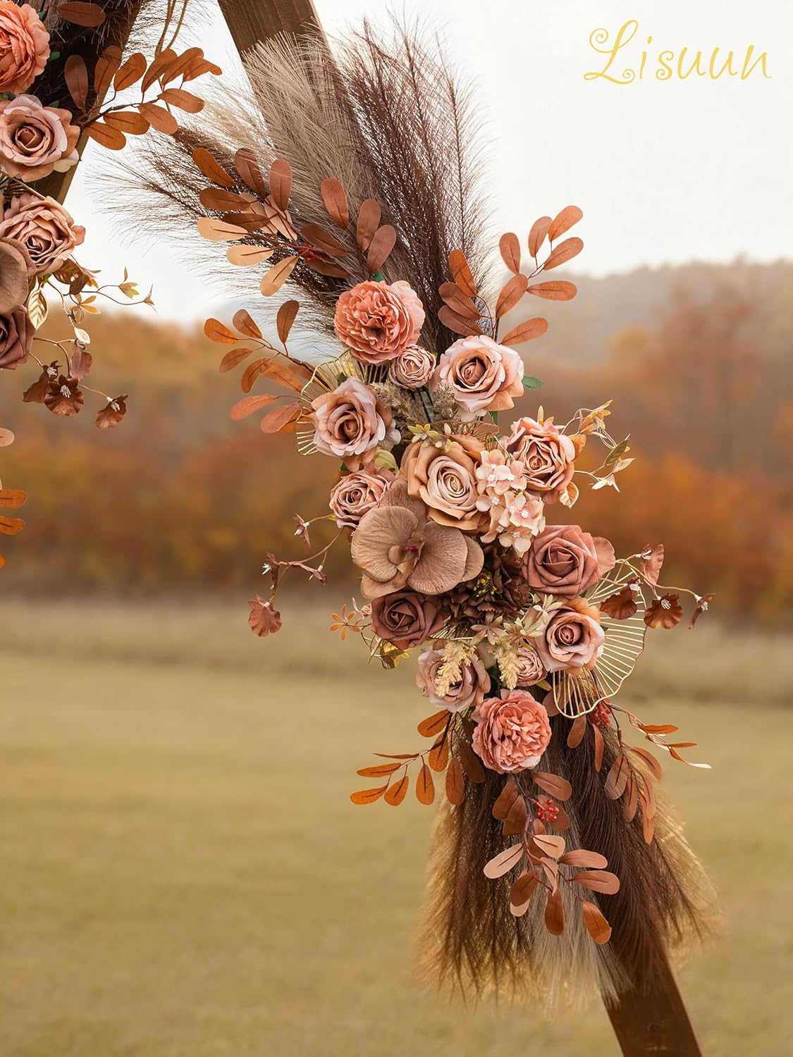 Lisuun Artificial Wedding Arch Flowers, 2 Large Floral Swags | Pampas and Reed Accents for Boho Wedding Arches, Ceremony Backdrops, Receptions and Arb 4