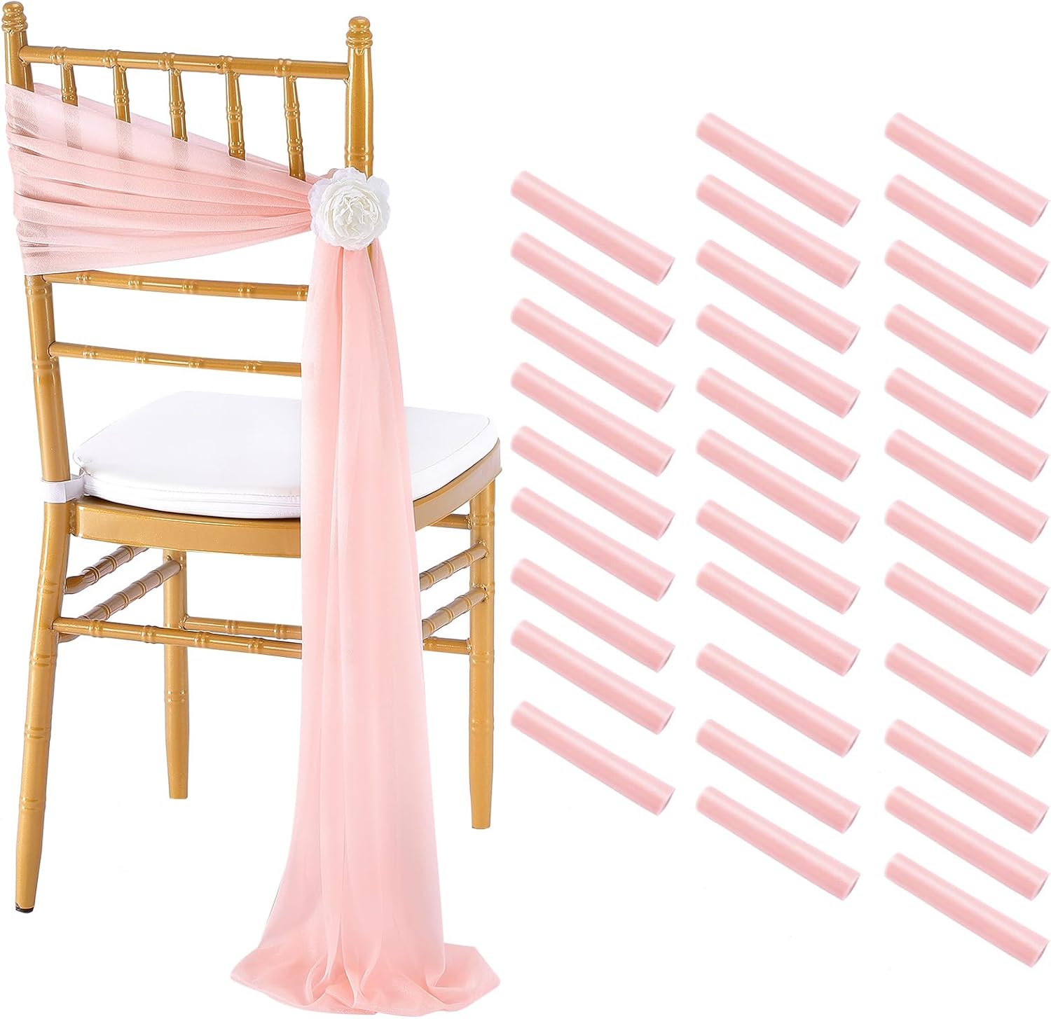 Blush Chair Sashes Wedding Decorations: 32 Pieces 8ft Long Sheer Fabric - Blush Chair Ribbons for Beach Wedding Outdoor