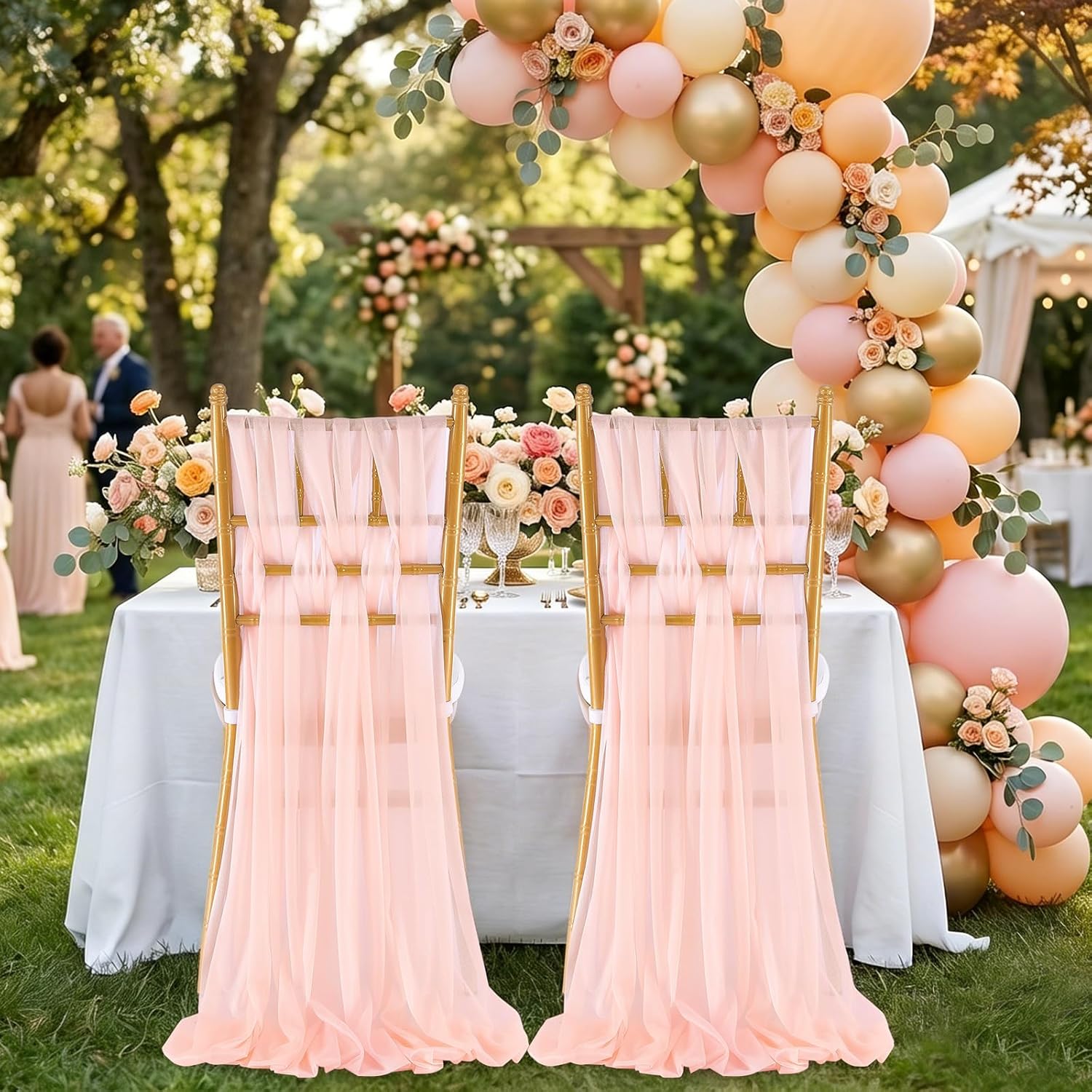 Blush Chair Sashes Wedding Decorations: 32 Pieces 8ft Long Sheer Fabric - Blush Chair Ribbons for Beach Wedding Outdoor 2