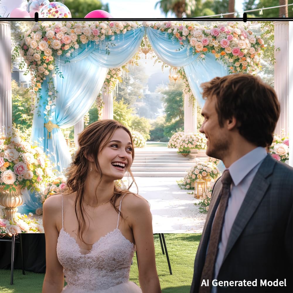 10x8ft Wedding Backdrop Arch Blue Floral Drapes Photography Background Romantic Garden Wedding Ceremony Decorations Flower Arch Banner Photo Booth Bac 2