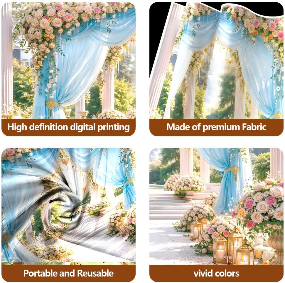 10x8ft Wedding Backdrop Arch Blue Floral Drapes Photography Background Romantic Garden Wedding Ceremony Decorations Flower Arch Banner Photo Booth Bac 3