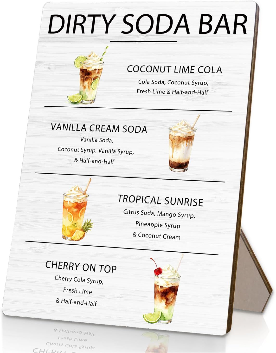 Dirty Soda Bar Table Wooden Stand Sign 5x7 Inch, Dirty Soda Bar Supplies, Wedding Bar Signs for Party Reception Ceremony Bridal Baby Shower Tabletop D