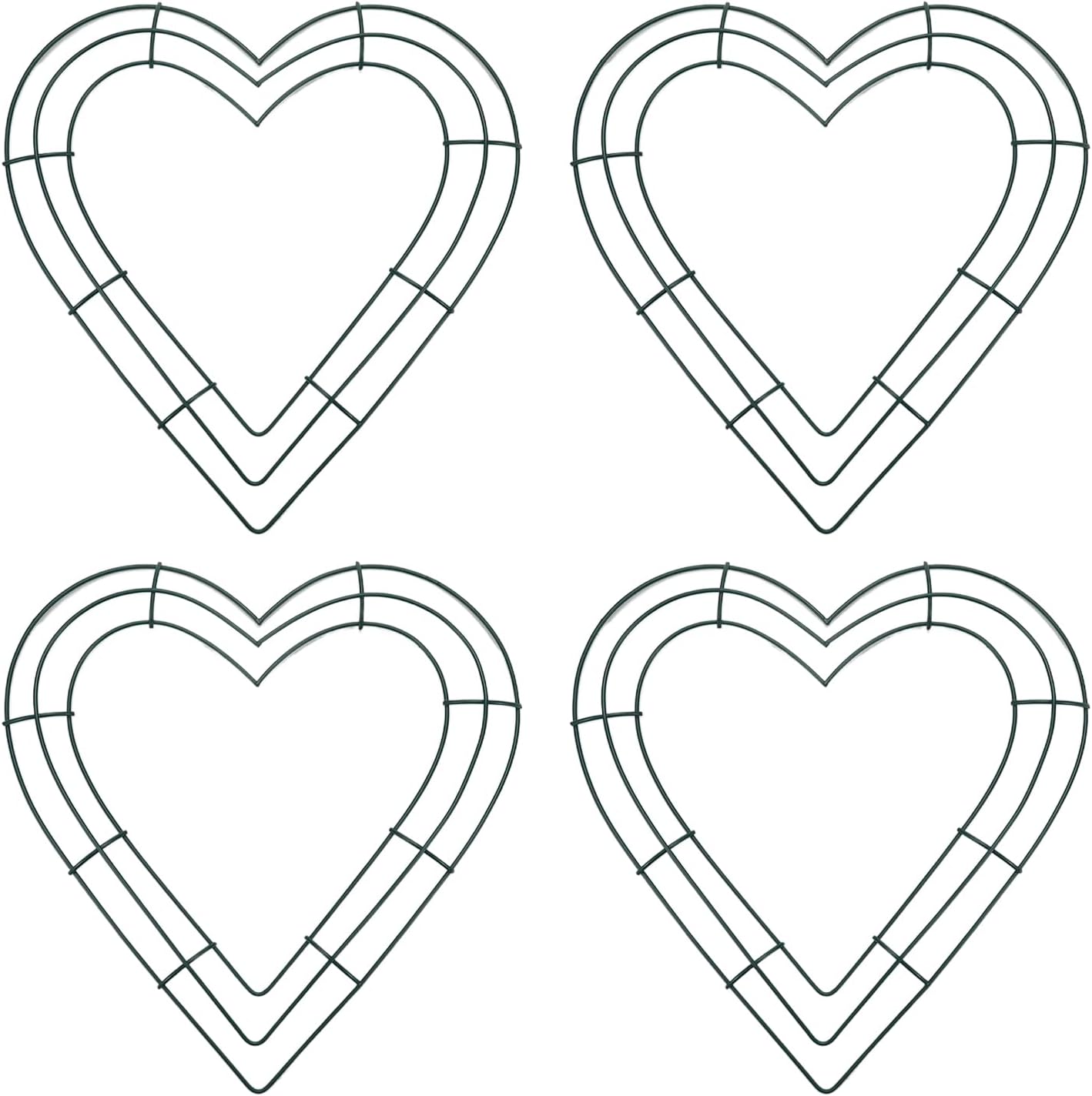 4 PCS Wire Wreath Frame Rings-10Inch Heart Shaped | Metal Wreath Form for Crafts Floral for Wedding Party Birthday Holiday Decoration, Indoor & Outdoo