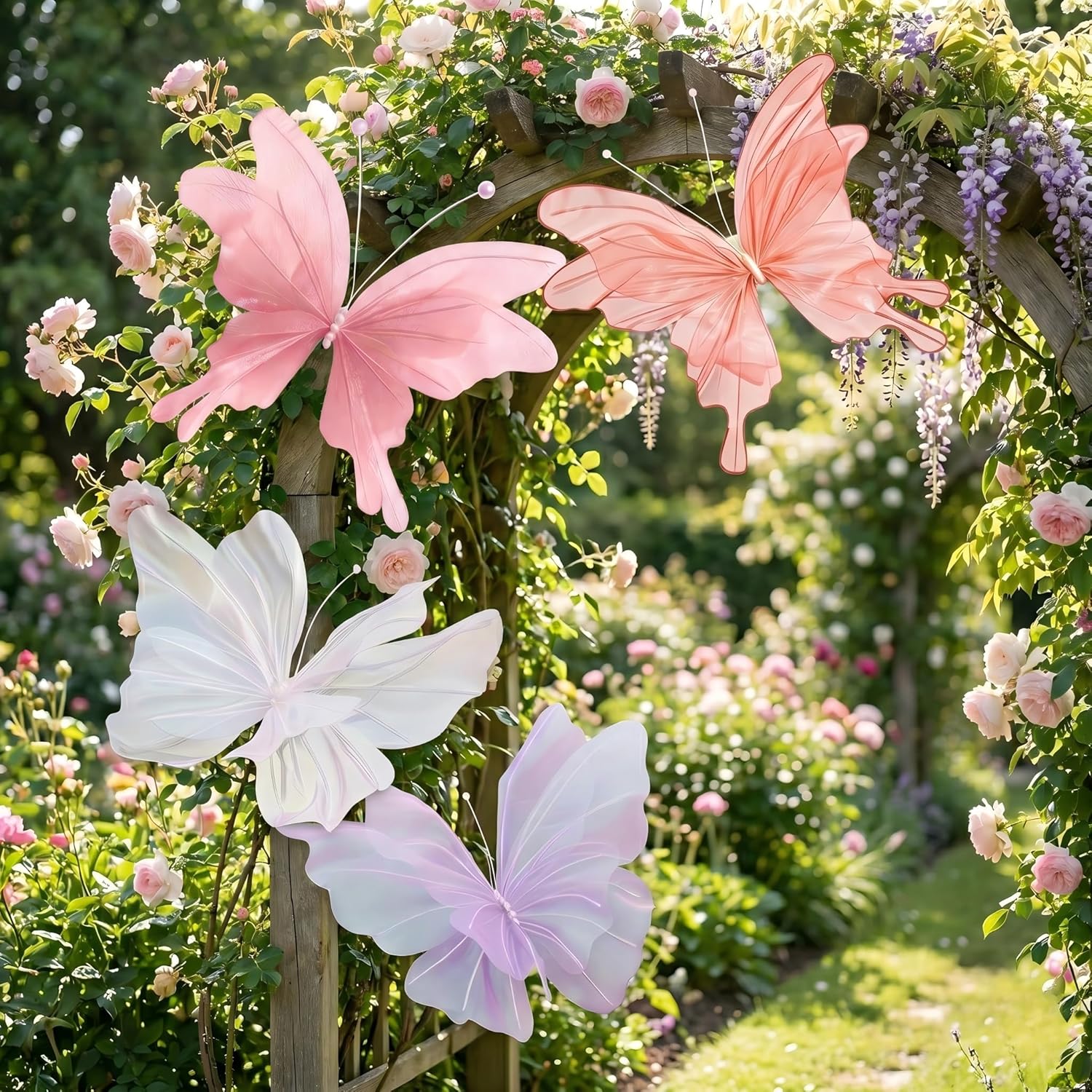 4 Pcs Giant Butterfly Decorations, 19.7inch Large Artificial Gauze Decorative Butterfly Props for Wedding Reception Banquet Ceremony Church Baby Showe