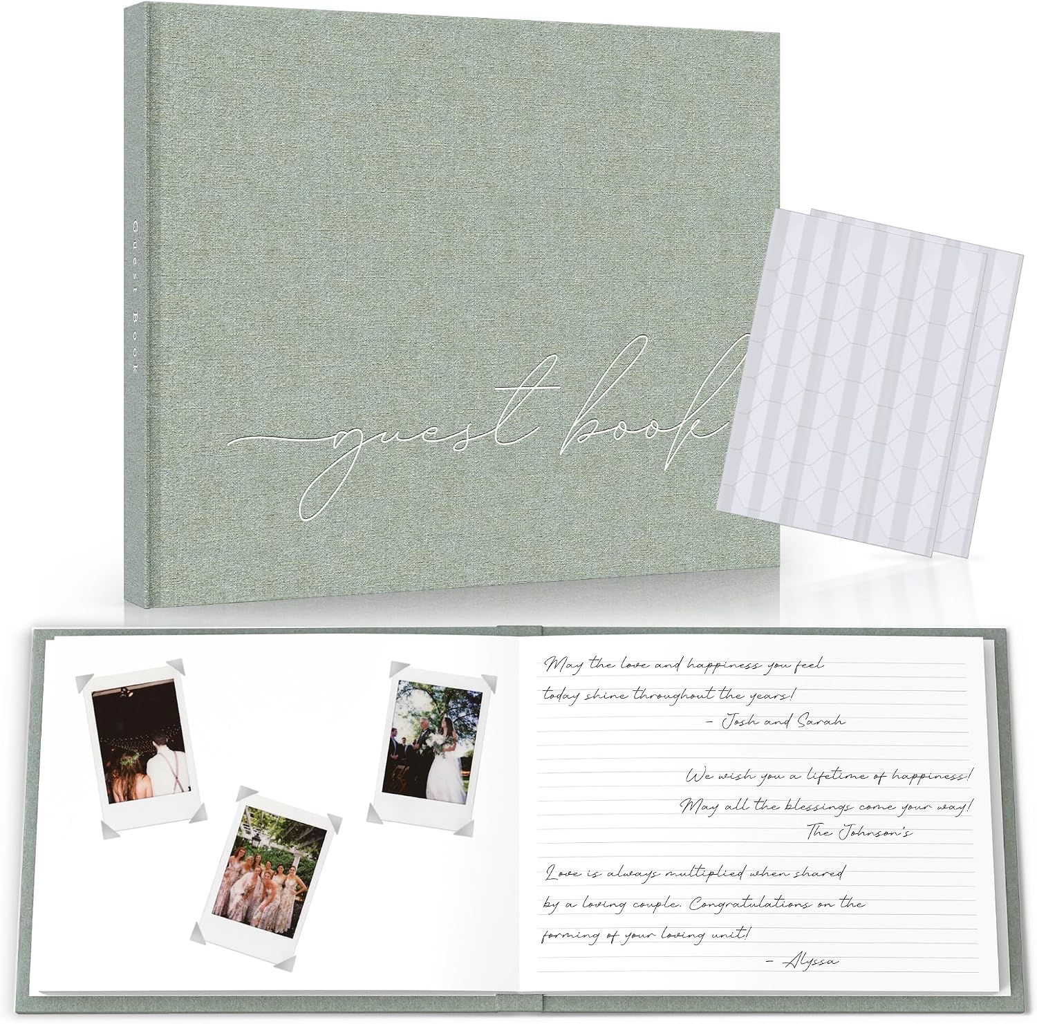 Wedding Guest Book With Clear Photo Corners Self Adhesive Stickers - Linen Photo Guestbook to Sign at Bridal Shower or Wedding Reception Party - 100 P