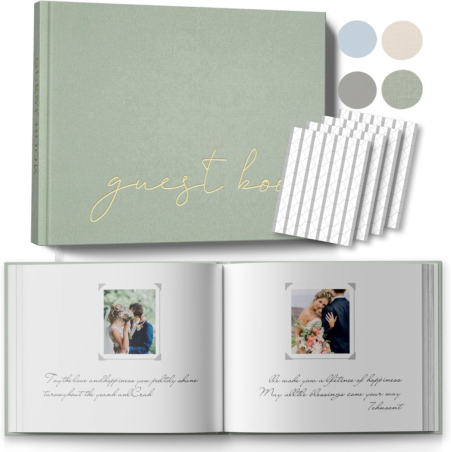 Wedding Guest Book with Table Sign and 216 Photo Corners Stickers, Linen Polaroid Guest Book for WeddingBaby Shower - 100 Blank Pages Guestbook for Si