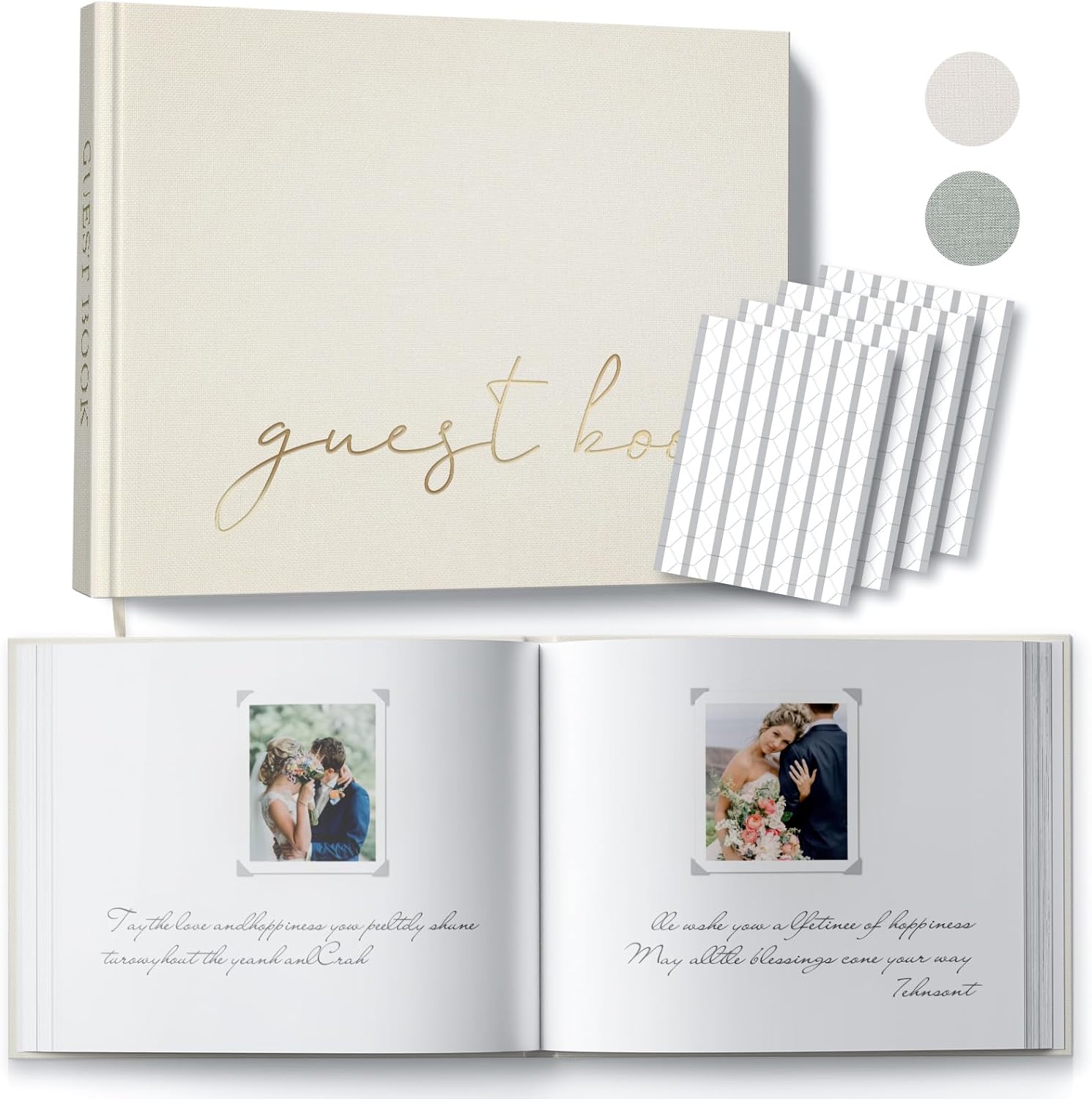 Wedding Guest Book With Clear Photo Corners Stickers - Linen Photo Guestbook to Sign at Bridal Shower or Wedding Reception Party - 100 Pages