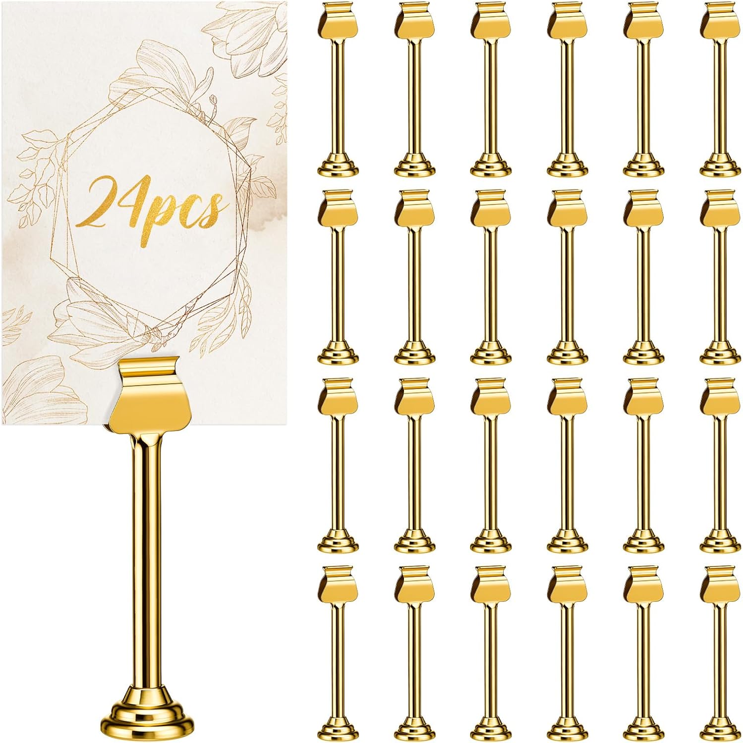 24 Pcs Gold Metal Table Number Holders 4 Inch Wedding Place Card Holders Bulk Harp-clip Sign Stands for Displaying Memo Note Menu Wedding Restaurant B
