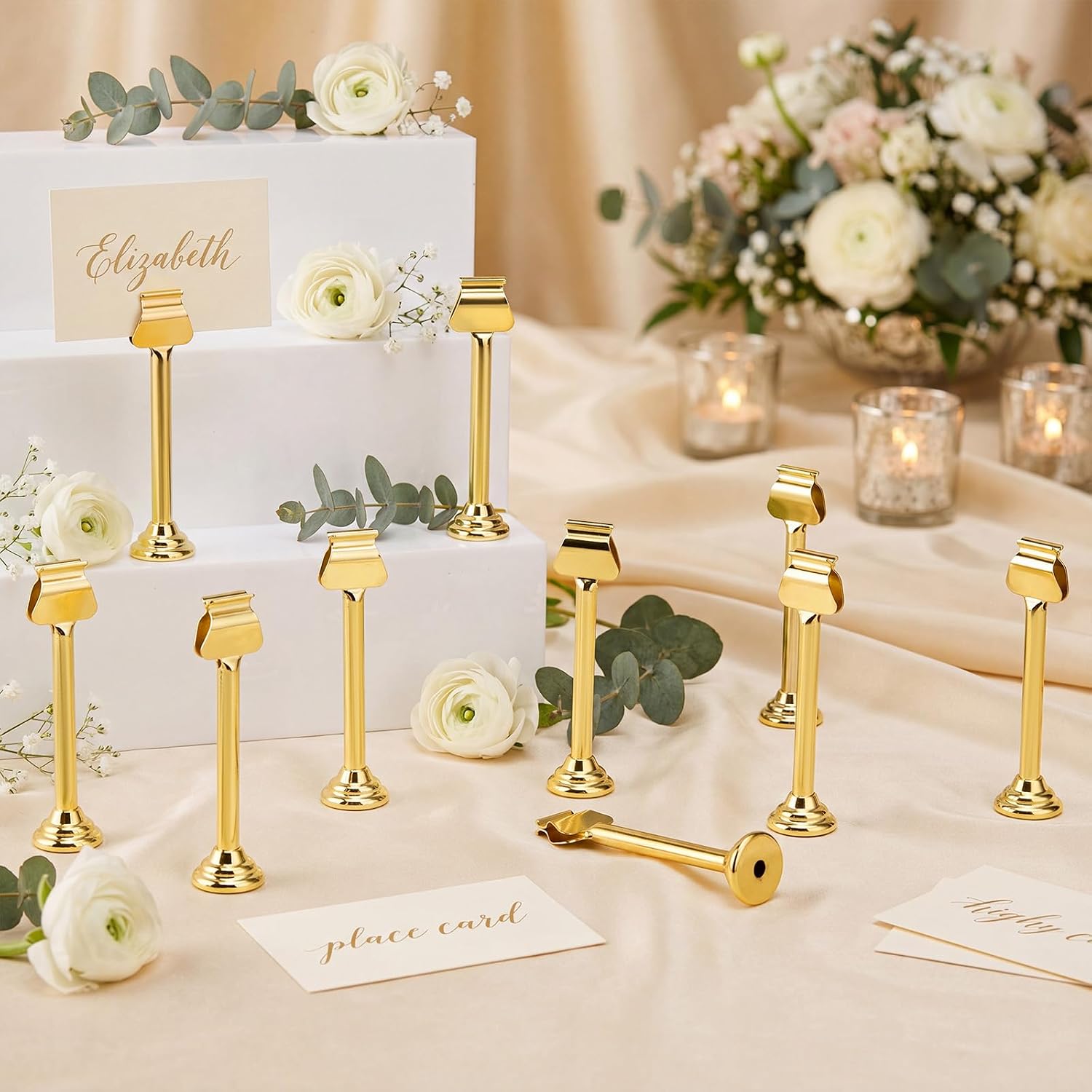 24 Pcs Gold Metal Table Number Holders 4 Inch Wedding Place Card Holders Bulk Harp-clip Sign Stands for Displaying Memo Note Menu Wedding Restaurant B 2