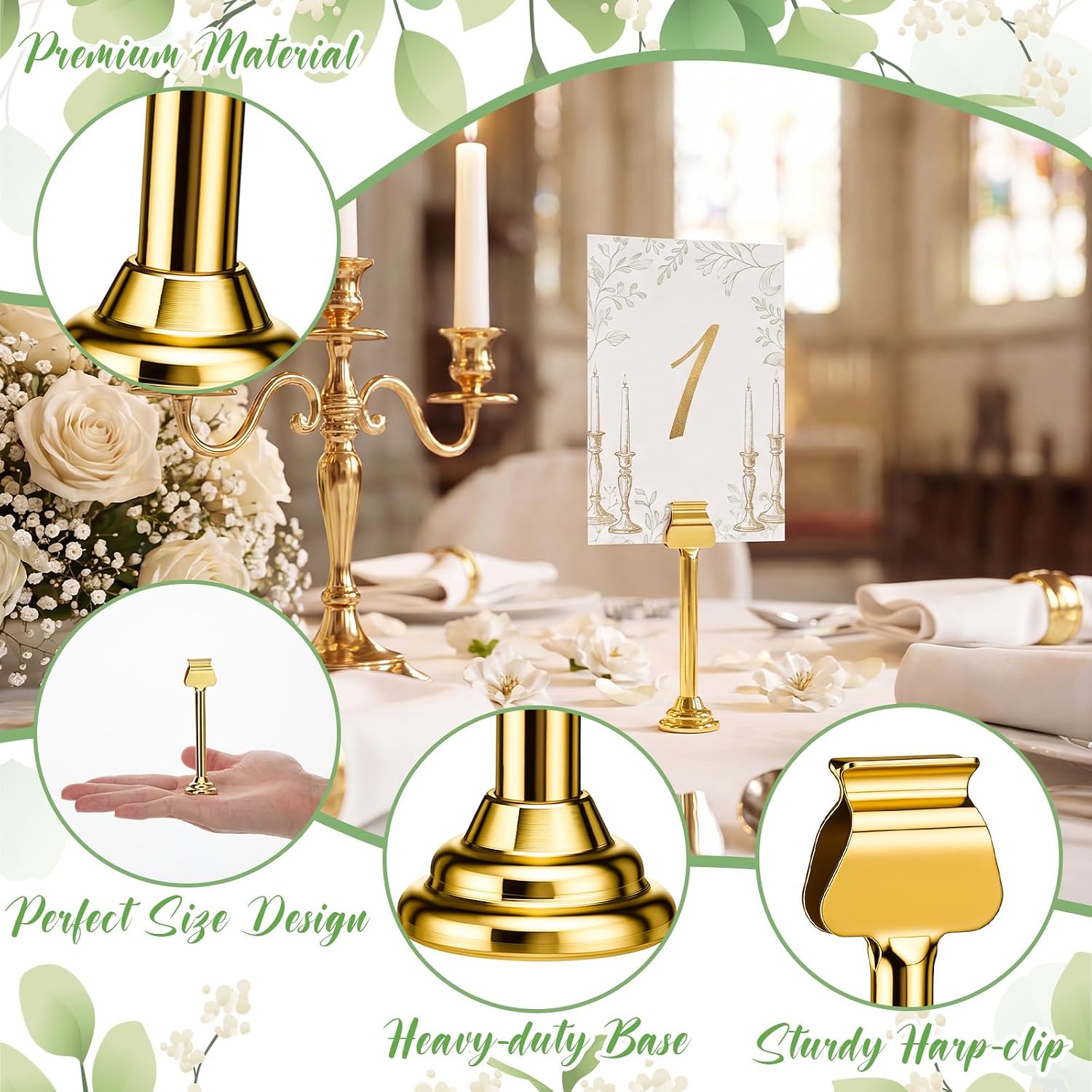 24 Pcs Gold Metal Table Number Holders 4 Inch Wedding Place Card Holders Bulk Harp-clip Sign Stands for Displaying Memo Note Menu Wedding Restaurant B 4