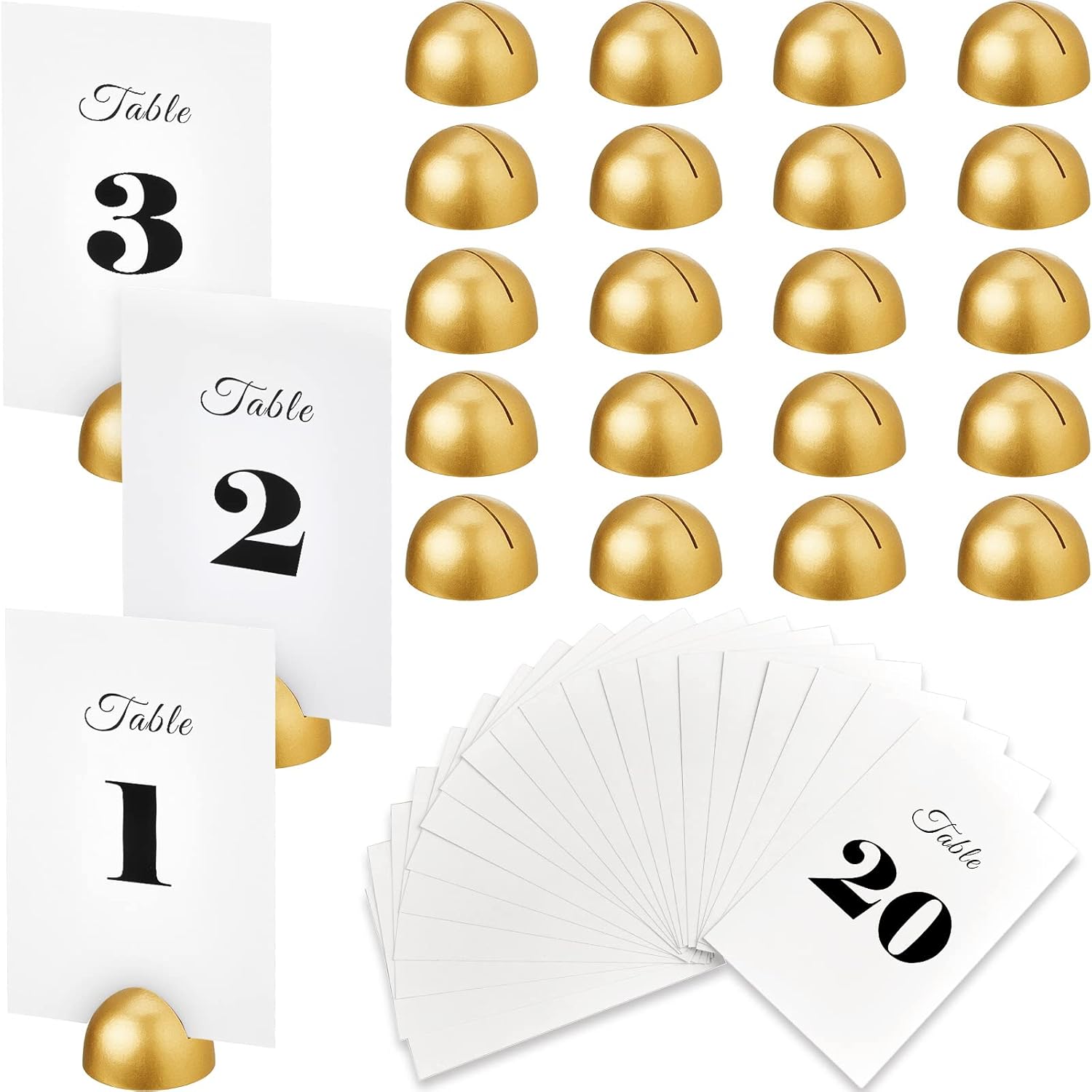20 Pieces Round Table Number Cards Stands Modern Cursive Table Number 1-20 for Wedding Reception Anniversary Party Restaurant Events 4 x 6 Inches(Gold