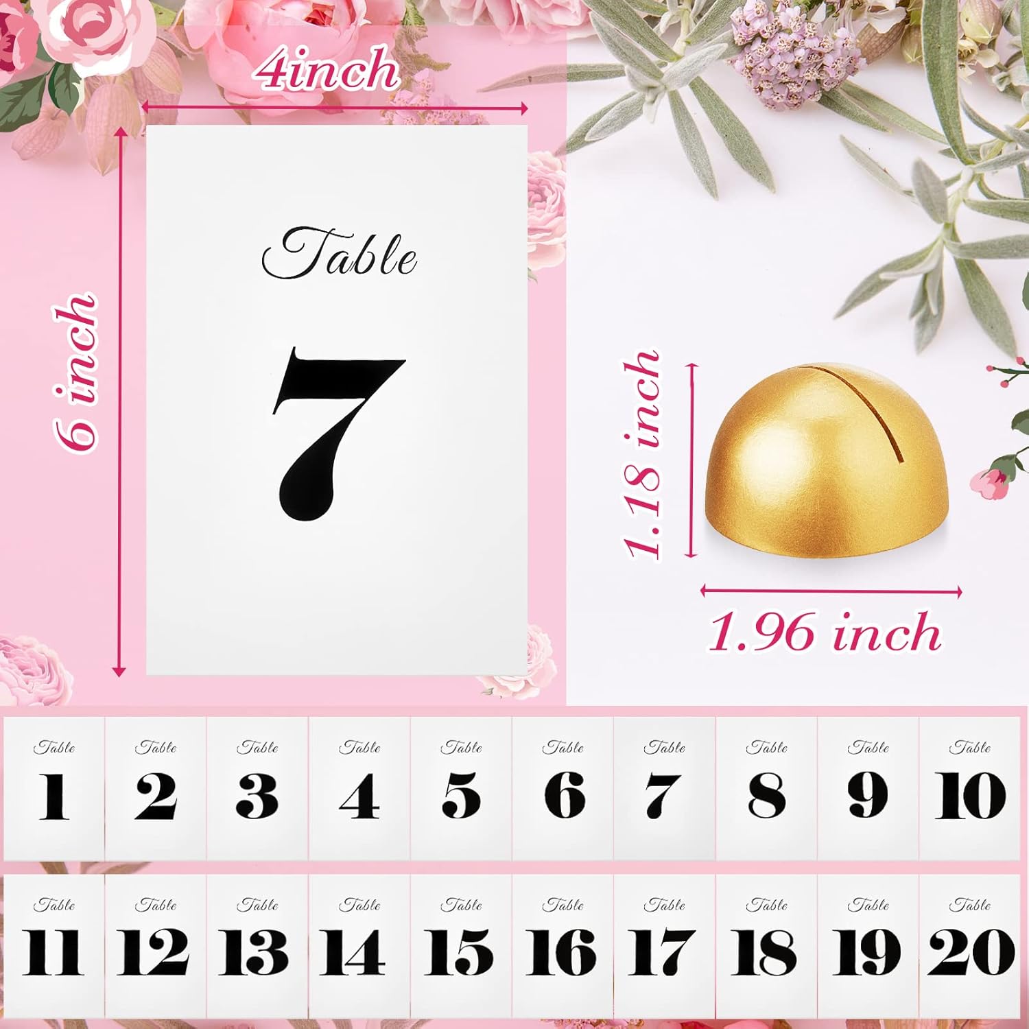 20 Pieces Round Table Number Cards Stands Modern Cursive Table Number 1-20 for Wedding Reception Anniversary Party Restaurant Events 4 x 6 Inches(Gold 2