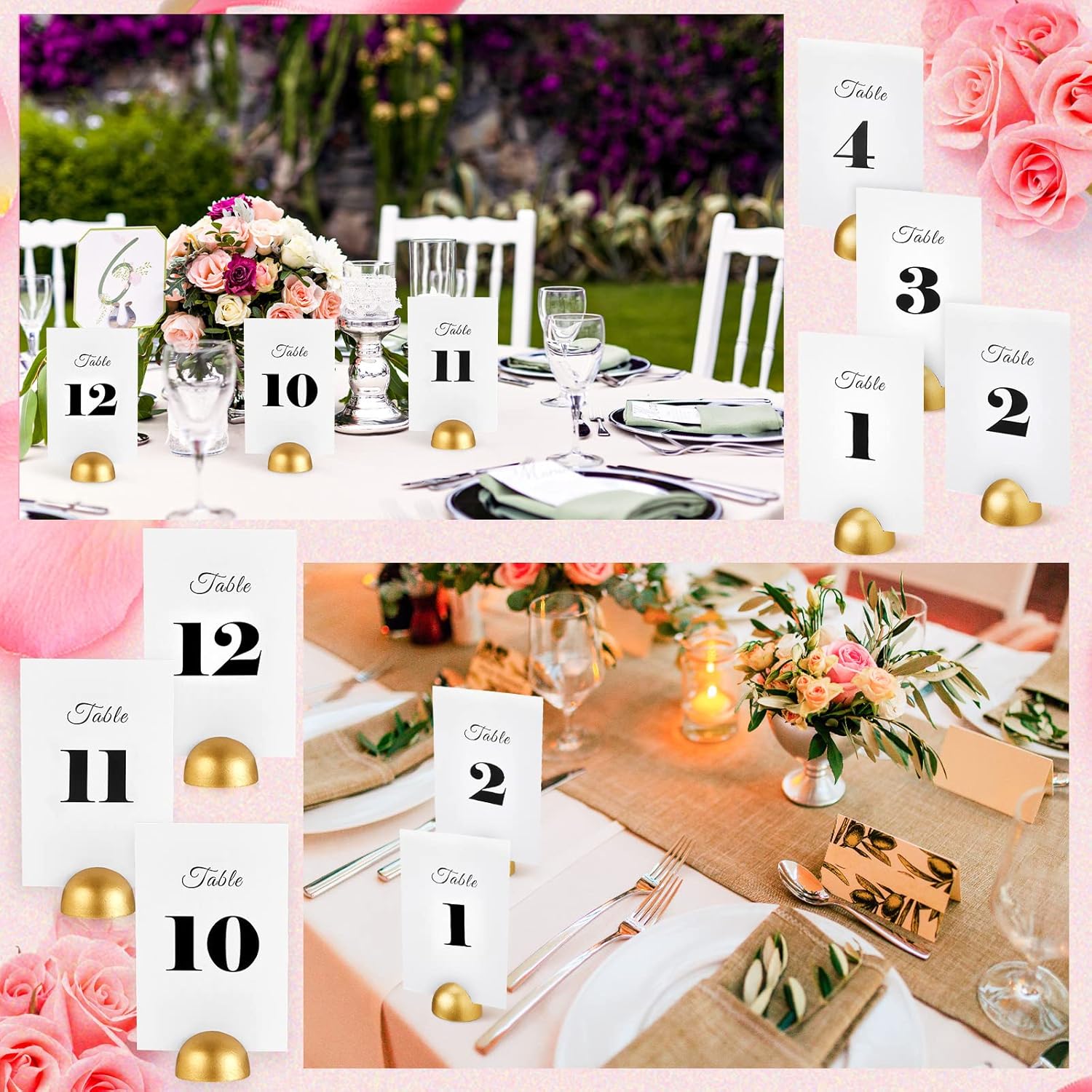 20 Pieces Round Table Number Cards Stands Modern Cursive Table Number 1-20 for Wedding Reception Anniversary Party Restaurant Events 4 x 6 Inches(Gold 4