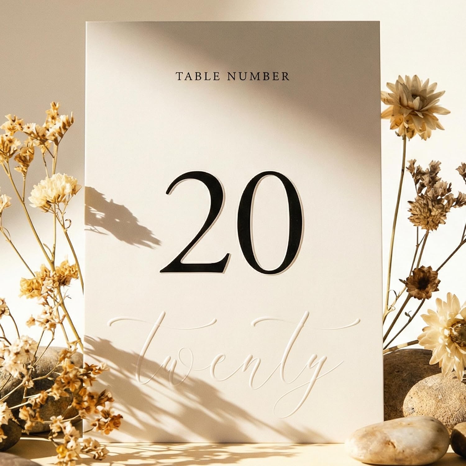 SIKO Table Numbers 1-20 - Double Sided Wedding Table Numbers with Head Table Card & Embossed Details - 4x6 inches, Self-Standing Table Cards for Weddi