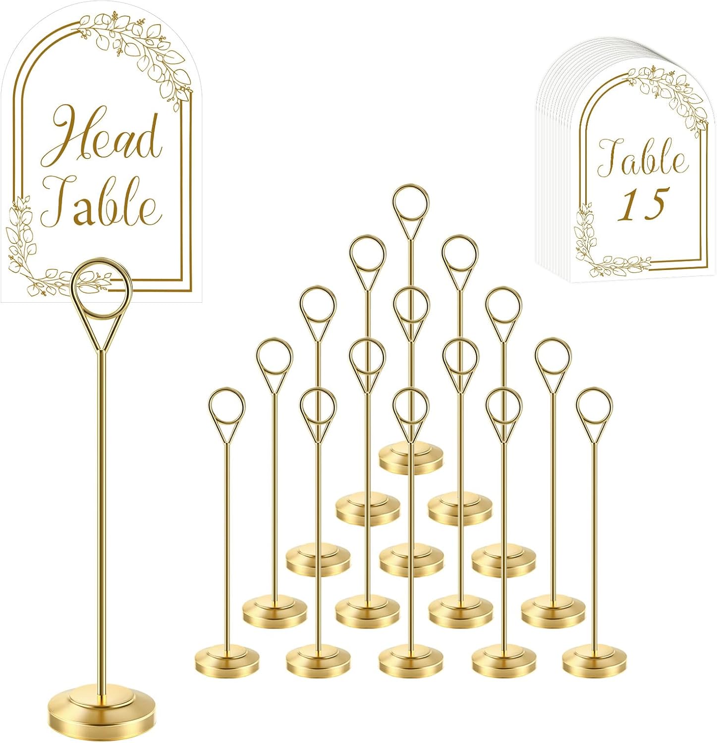 Radezon 16 Sets Wedding Table Numbers 1-15 & Head Table with 8 inch Weighted Base Place Card Holders for Wedding Reception