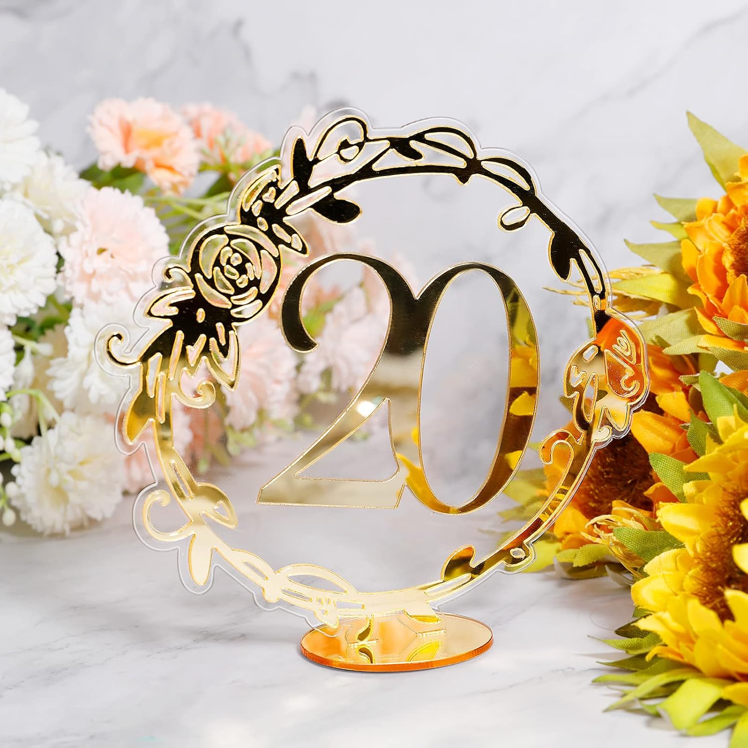 20Pcs Gold Acrylic Table Numbers Lace Design With Stands Holder Base | Elegant Mirror Table Numbers for Wedding Party Event Catering