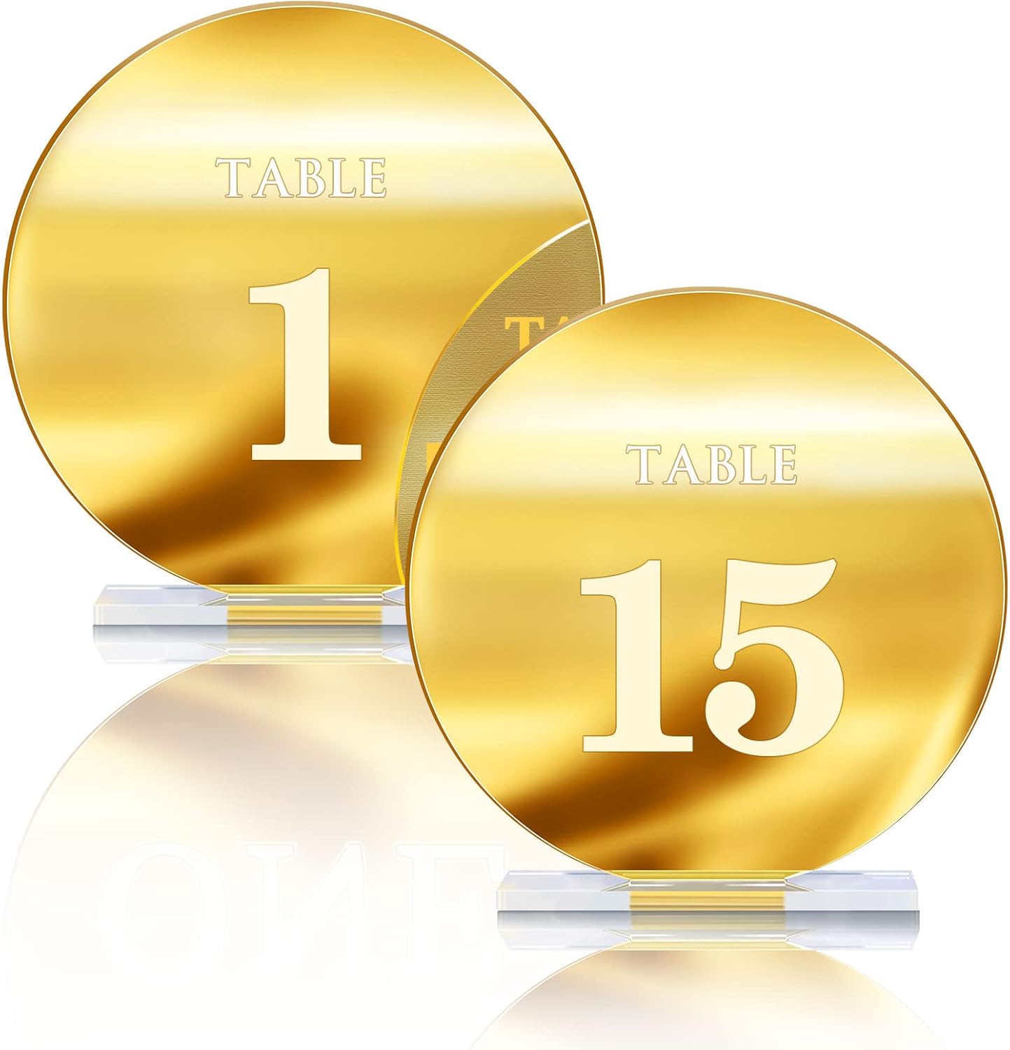 Acrylic Wedding Table Numbers 1-15 with Stands,4.8"Round Mirror Gold Table Number Signs and Holders for Wedding Reception, Party, Event, Centerpiece D