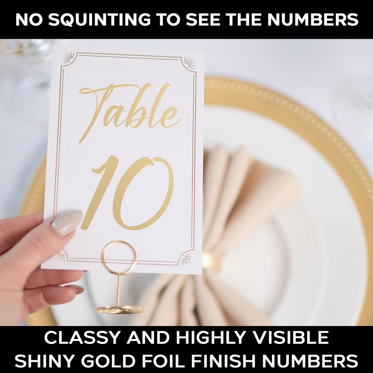 Gold Table Numbers 1-30 with Holder and Head Table Card, 4x6 Double Sided Table Number with Highly Visible Numbers for Wedding Anniversary Birthday Re 2