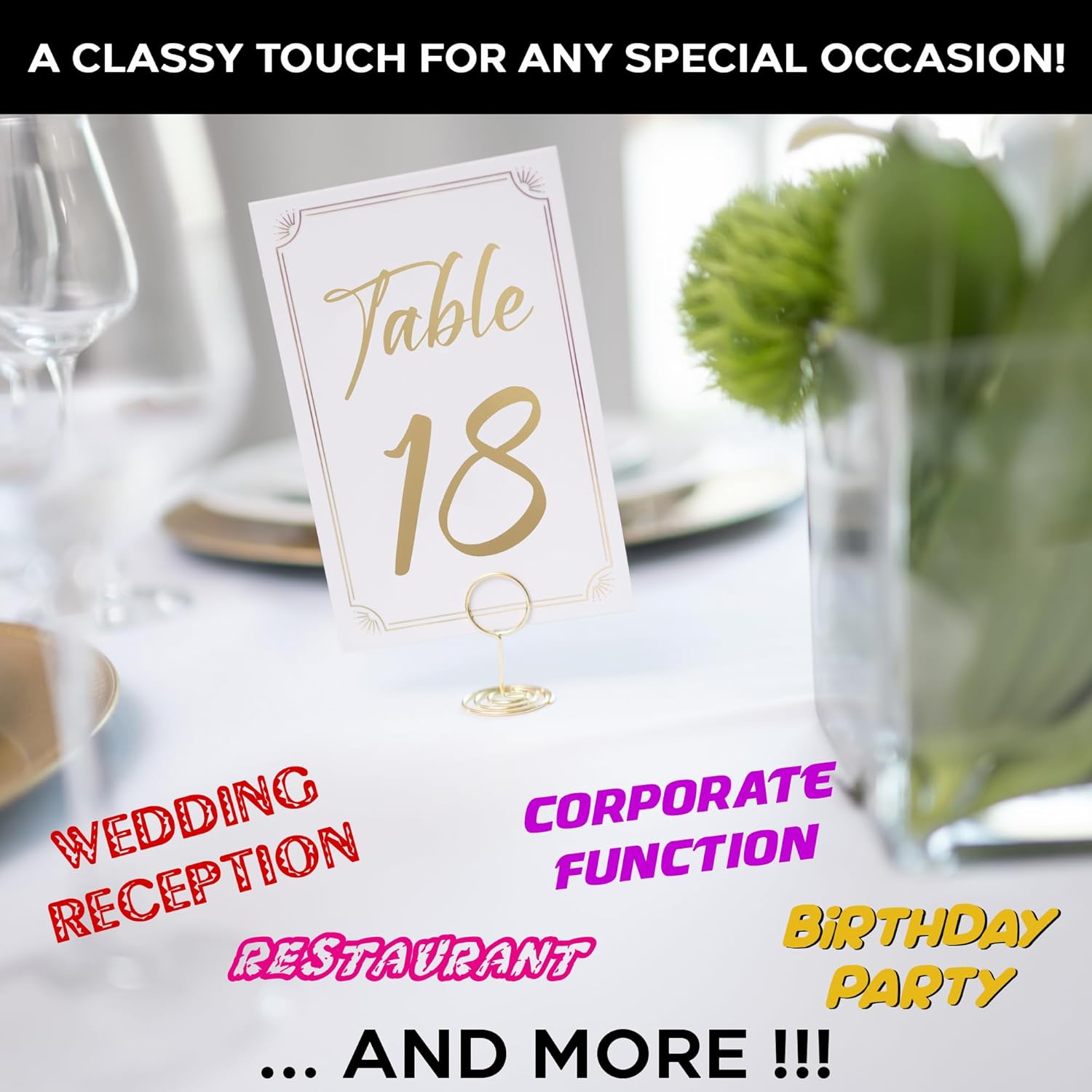 Gold Table Numbers 1-30 with Holder and Head Table Card, 4x6 Double Sided Table Number with Highly Visible Numbers for Wedding Anniversary Birthday Re 3