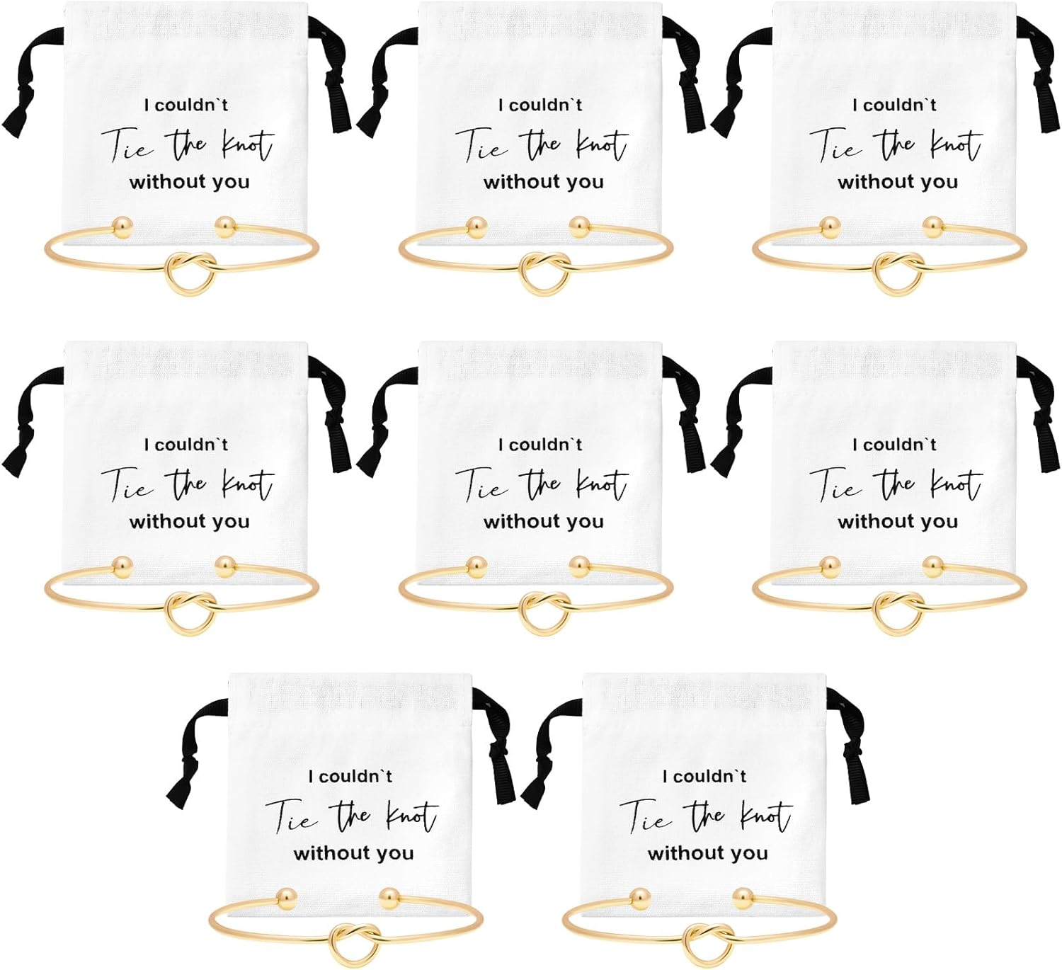 16 Pcs Jewelry Pouch Set of 8 Linen Cotton Small Drawstring Bags & Bridesmaid Knot Bracelet Jewelry Packaging Proposal Gift Bridal Party Favors (Gold)