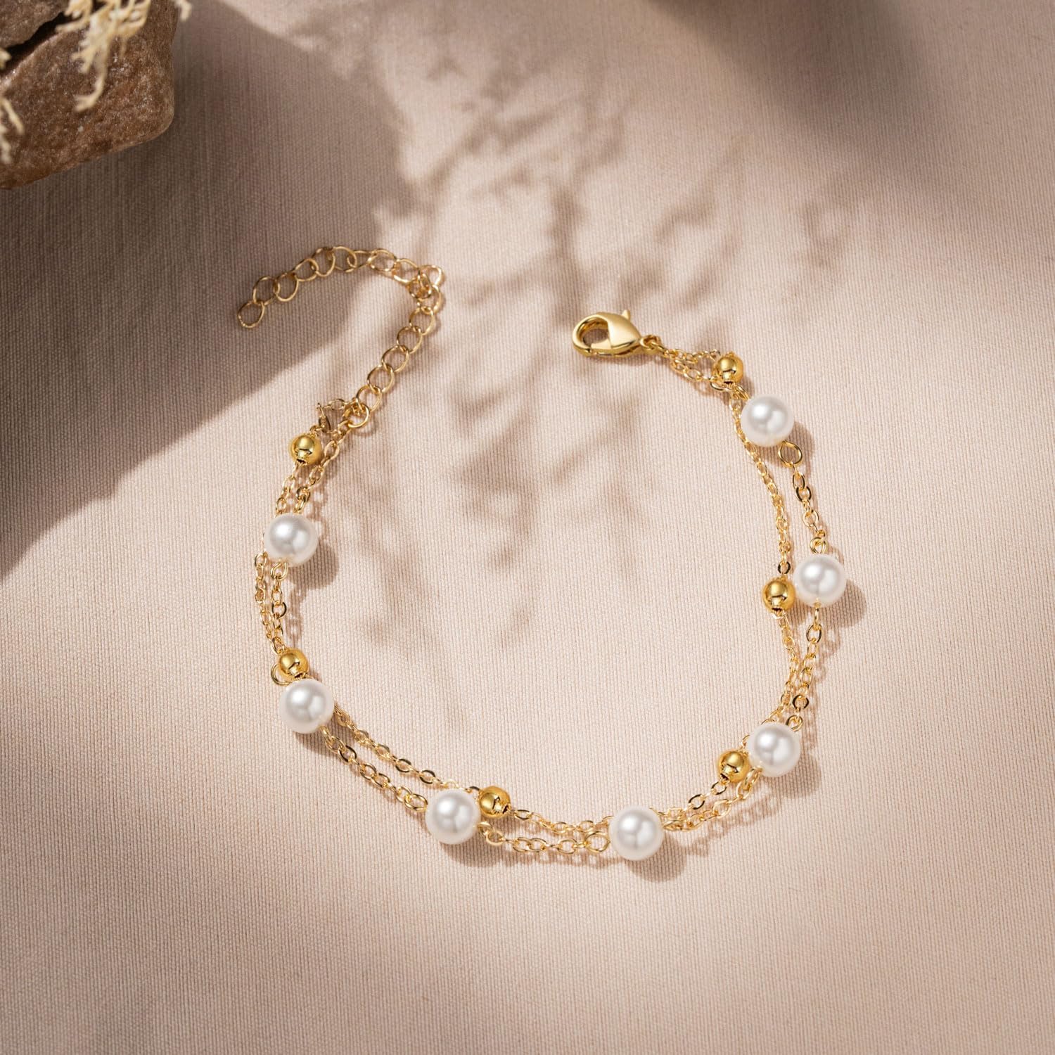 enasal 1/4/6Pcs Bridesmaid Proposal Gifts,Gold Pearl Bracelets for Women,18K Gold Plated Layered Bracelets for Wedding Bridal Party 4
