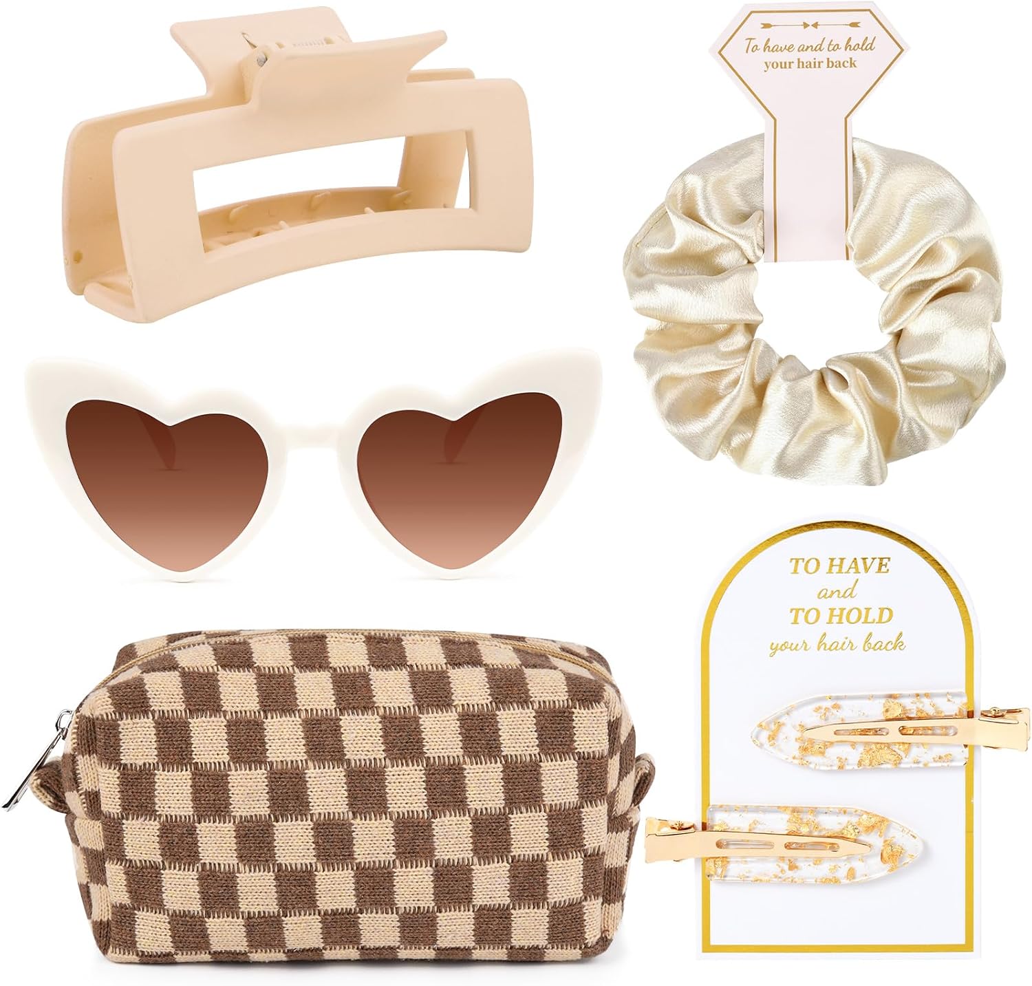 5PCS Bridesmaid Proposal Gifts Bridesmaid Hair Clips Scrunchies Sunglasses Makeup Bag Bachelorette Party Wedding Favors Bridal Party Present Hair Acce