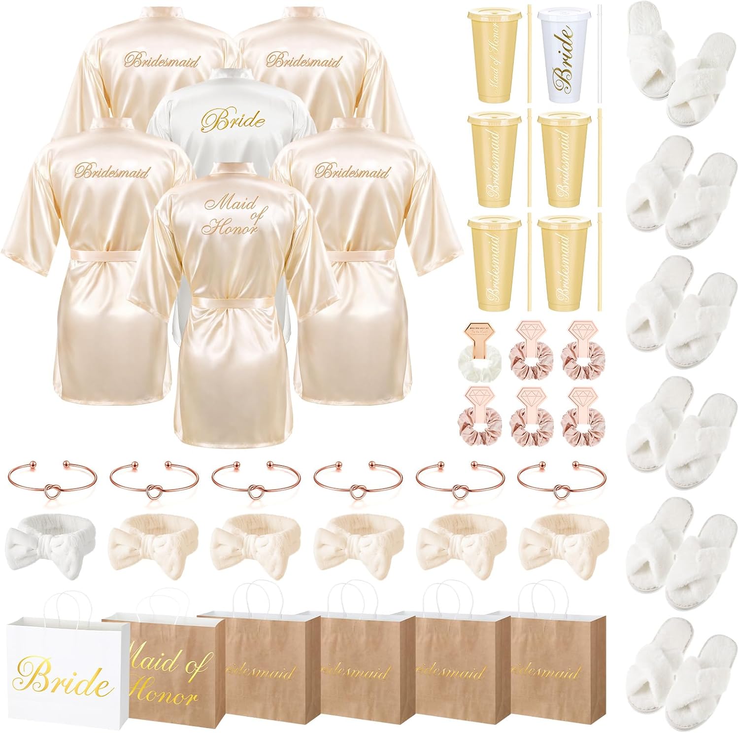 Shyyween 56 Pcs Bridesmaid Bride Robes Set of 8 Bridal Party Silk Satin Robes for Wedding Bachelorette Party Gifts