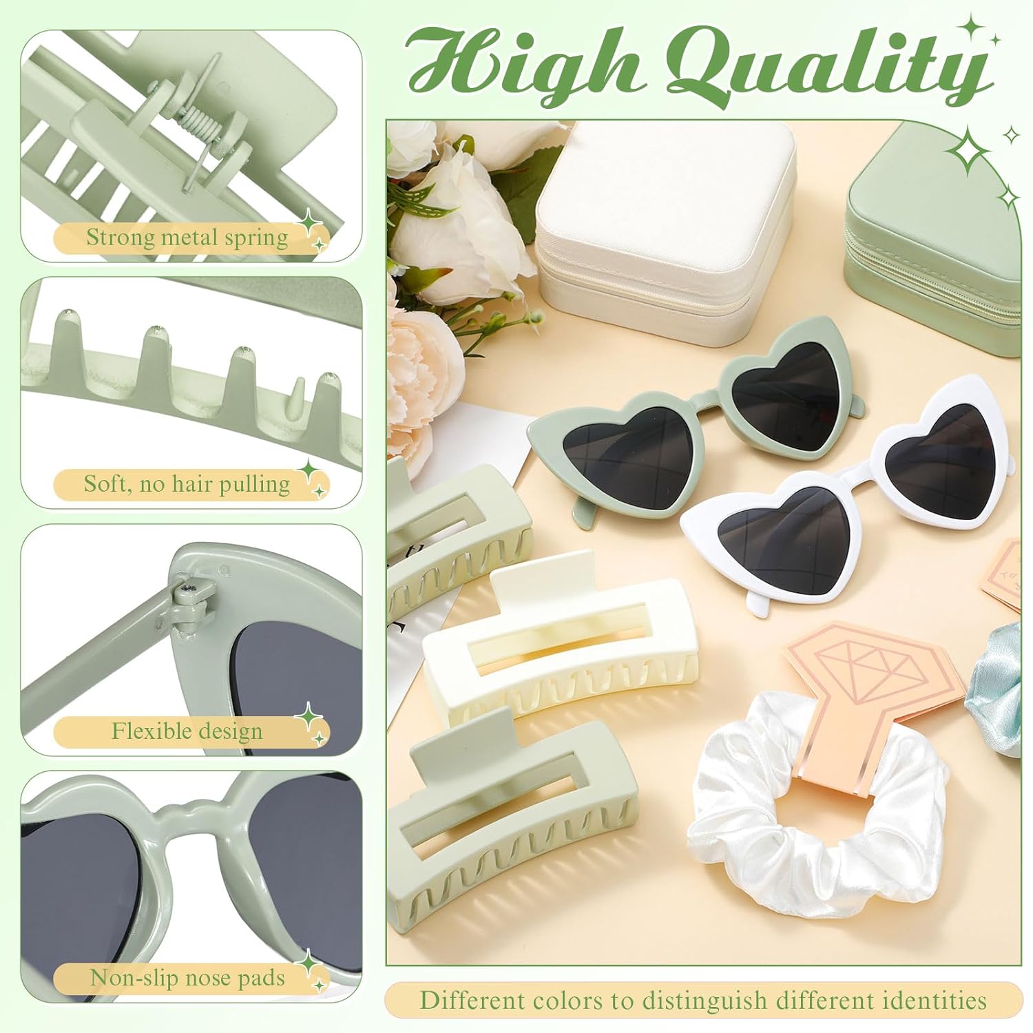 Hotop 24 Pcs Bridesmaid Proposal Gifts Set, 6 Mini Jewelry Box, 6 Satin Bridesmaid Scrunchies, 6 Bachelorette Sunglasses, 6 Square Hair Clips for Brid 4