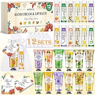 12 Pack Bulk Hand Cream and Lip Balm Set, Bulk Gifts for Women, Teacher Appreciation Gifts, Thank You Gifts, Bridal Shower Favors, Bridesmaid Gifts, W