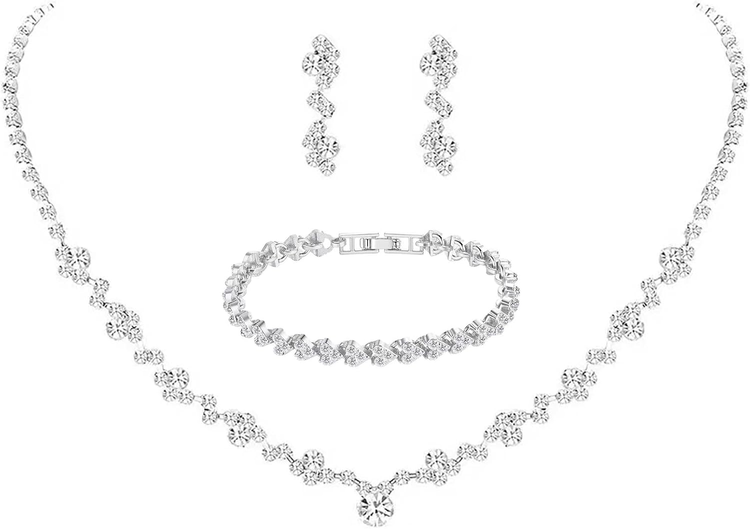 Crystal Wedding Jewelry Set, Necklace Earrings, for Accessories | Silver jewelry design, suitable almost occasions, non fading, non oxidizing, Valenti