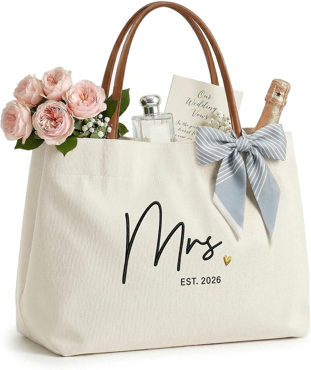 Bride Tote Bag, Embroidered Canvas Wedding Essential Tote, Bridal Shower Engagement Bachelorette Beach Bag