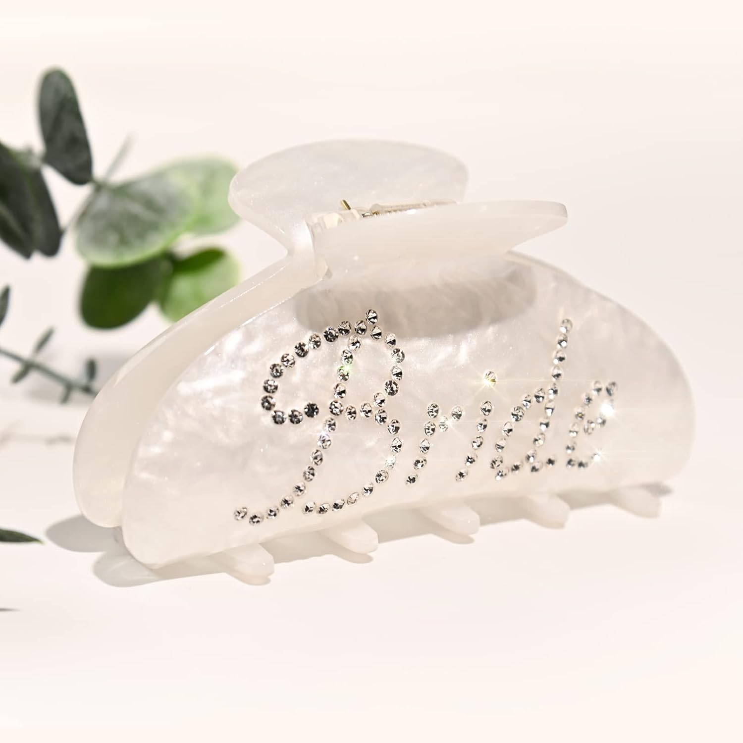 Bride Claw Hair Clip, Aileam White Acrylic Hair Clip Banana Barrettes, Rhinestone Bride Logo, Bachelorette Party Decorations Bridesmaid Gift Shower We