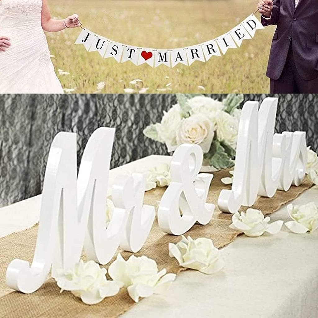 VIOPVERY Mr and Mrs Sign for Wedding Table,Large White Mr and Mrs Sign,Wooden Letters,Mr & Miss Sign with Just Married Banner Wedding Decorations for 