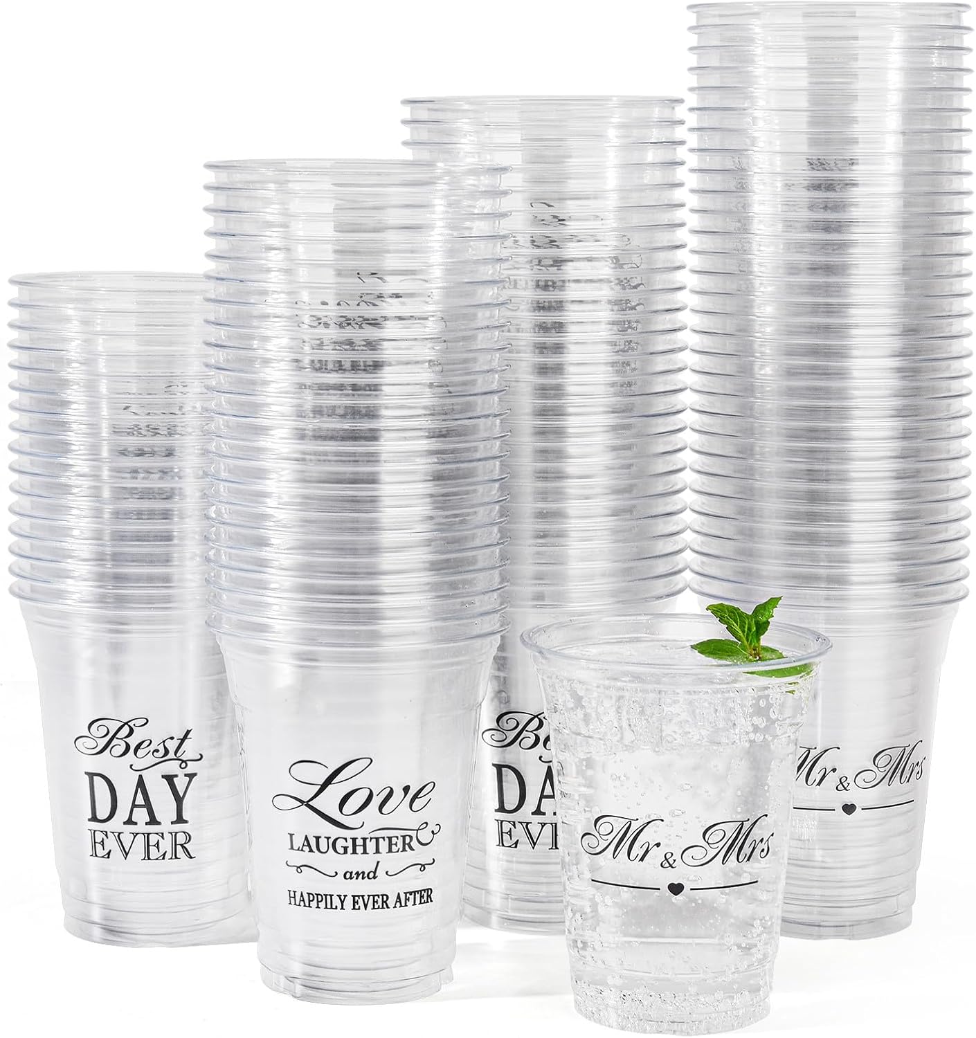 150 Pack Wedding Disposable Plastic 12 oz Mr and Mrs Cups for Wedding Reception and Bridal Shower Decorations