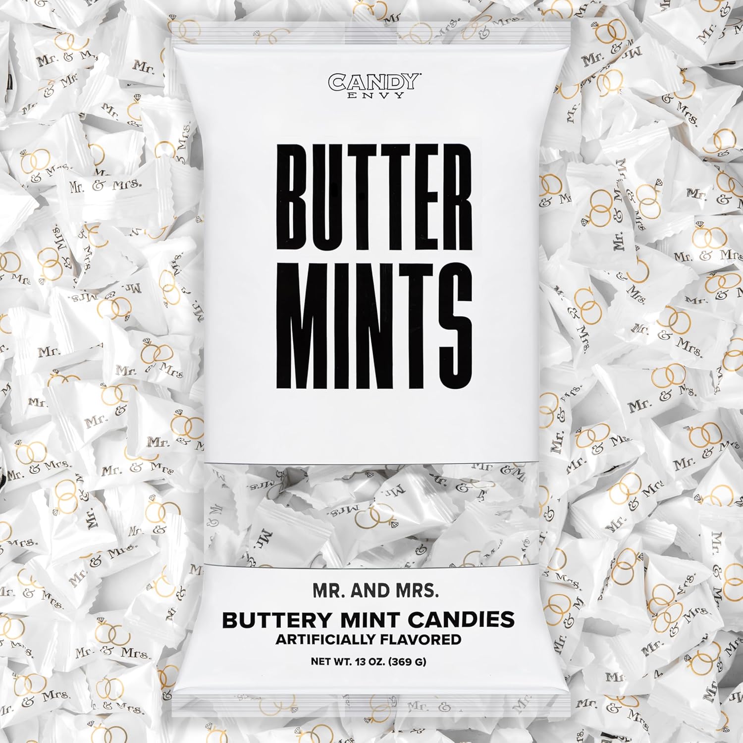 Candy Envy - Mr. and Mrs. Buttermints - 13 oz. Bag - Approximately 100 Individually Wrapped Mints - Wedding Favors
