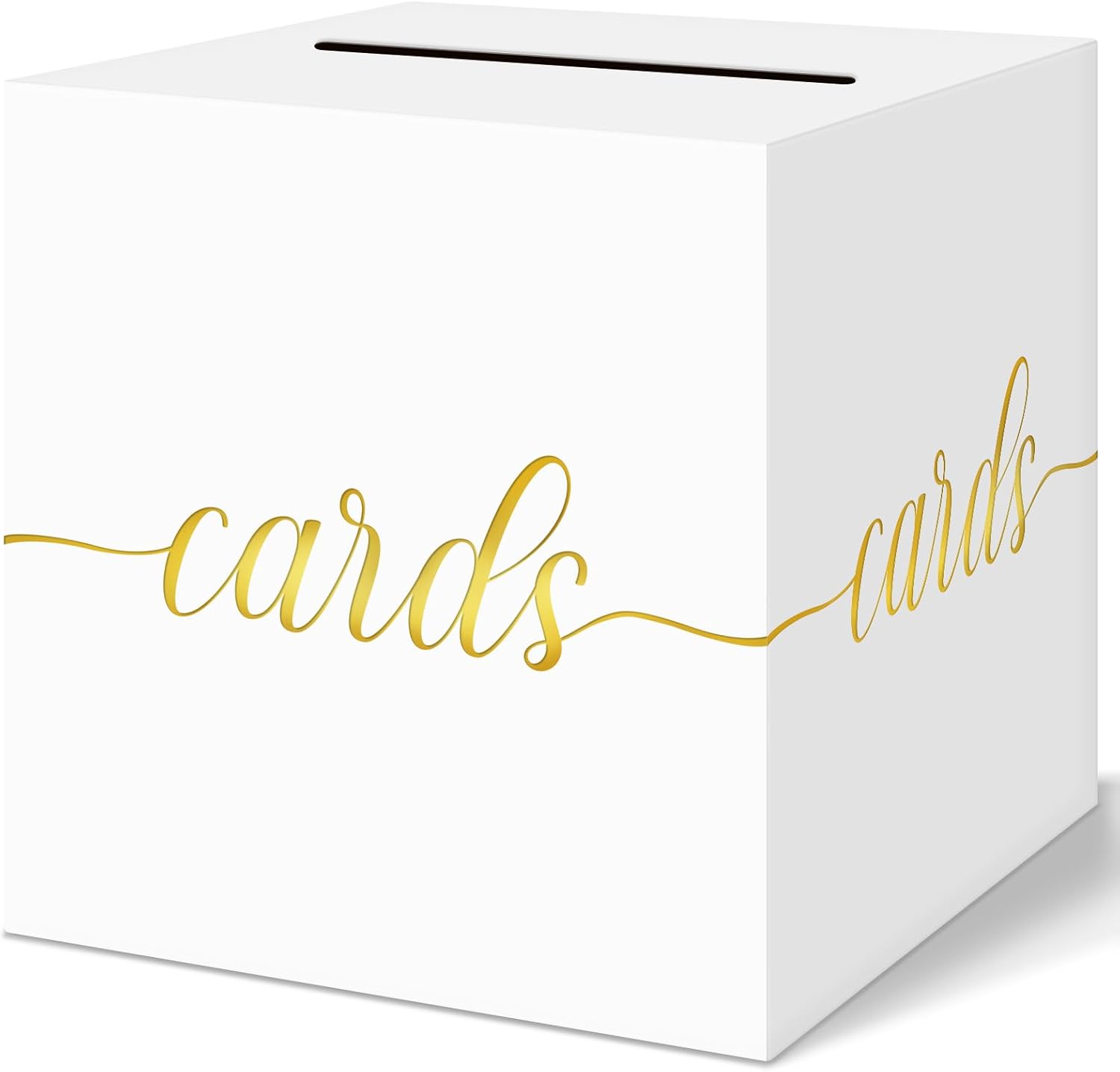 QIKSION White Wedding Card Box, Gold Foil Gift Card Box for Party, Wedding Reception, Birthday, Graduation Decorations, Baby & Bridal Shower, Annivers