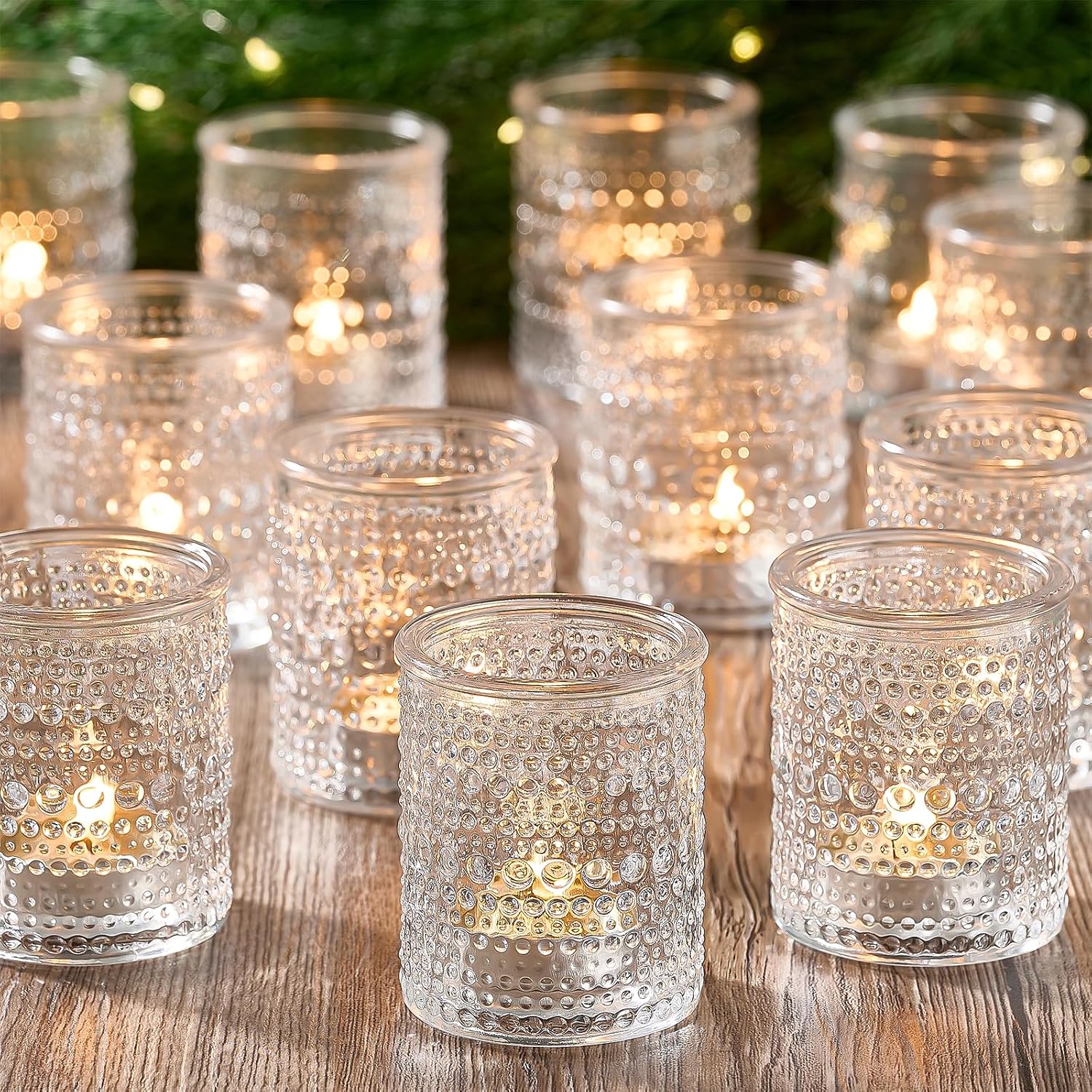 24 Pack Clear Glass Votive Candle Holders, Vintage Candle Holder for Floating Candle, Tealight Candle Holder for Table Centerpieces Home Bridal Shower