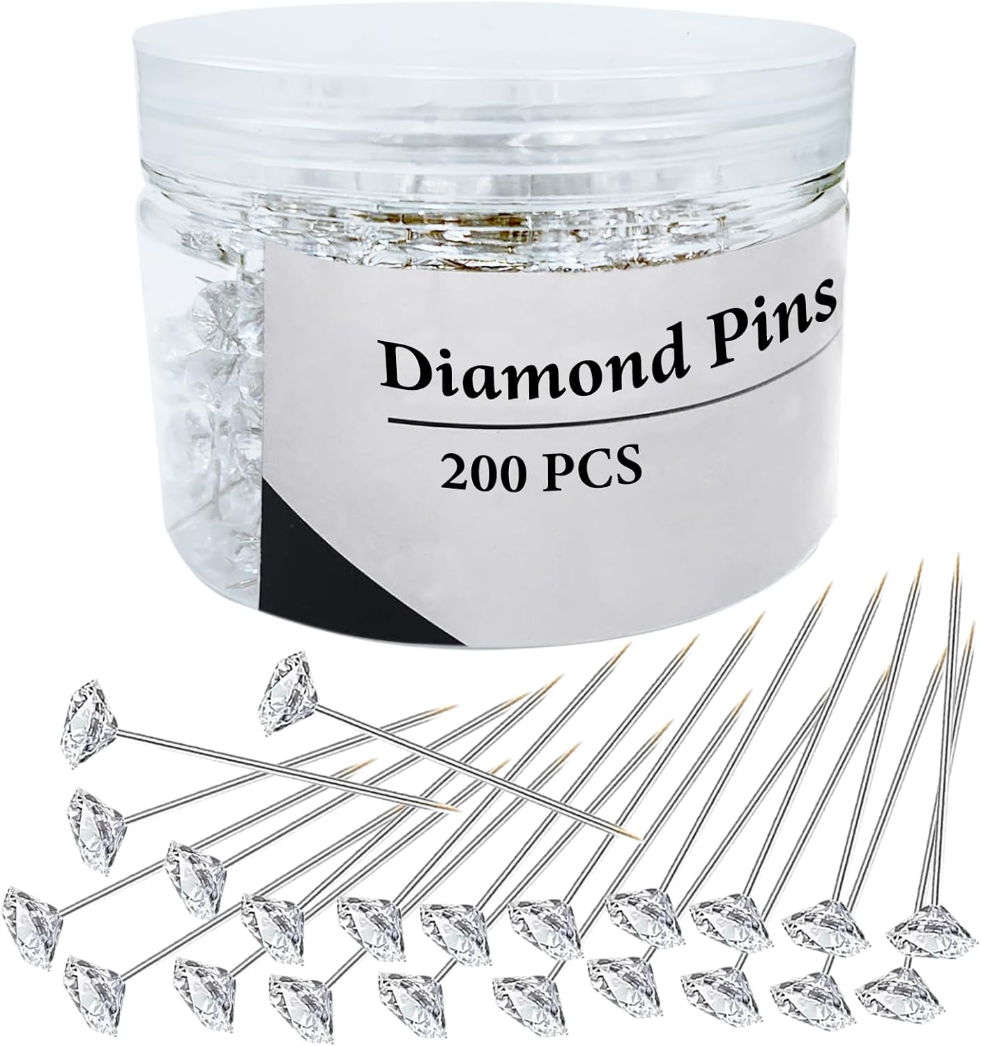 200Pcs Diamond Pins Corsage Boutonniere Pins, 2 Inch Flower Floral Sewing Pin, Straight Rhinestones Pin for Wedding Hair Accessories, Jewelry Decorati
